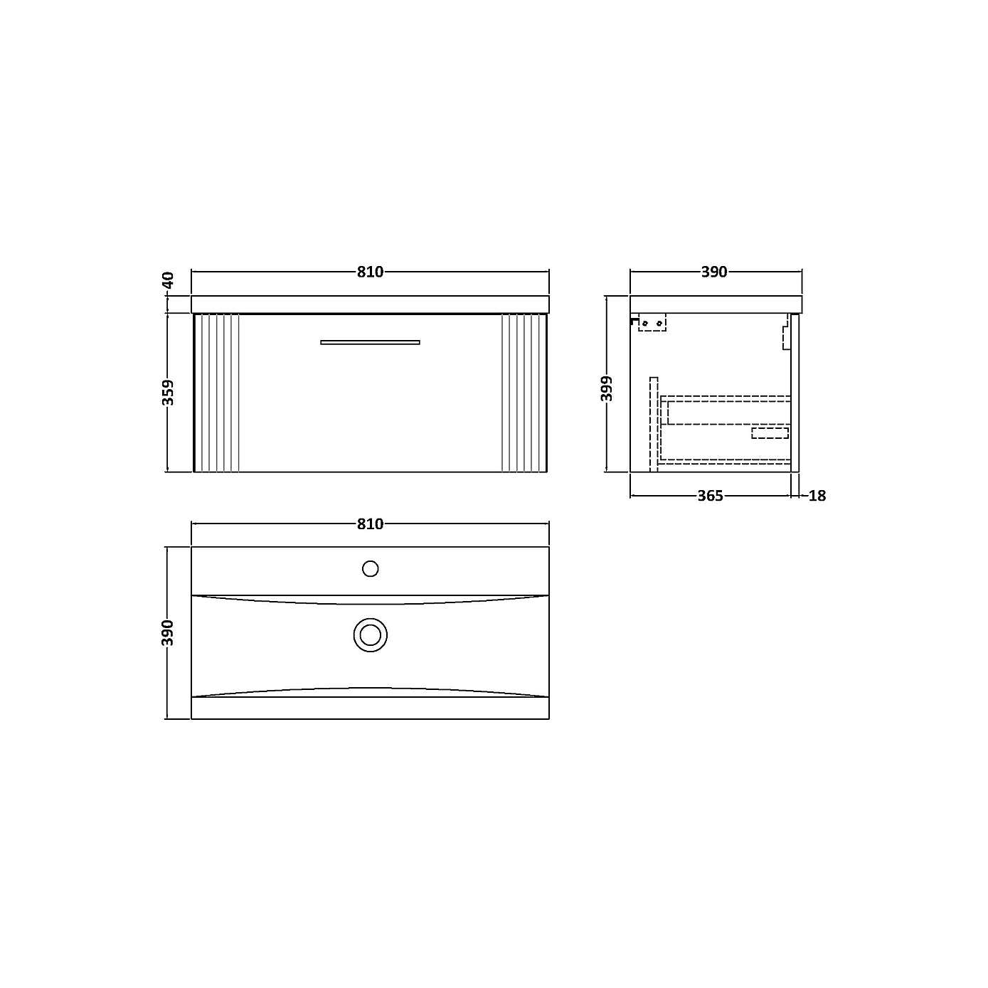Deco Wall Mounted Single Drawer Vanity Unit with Basin