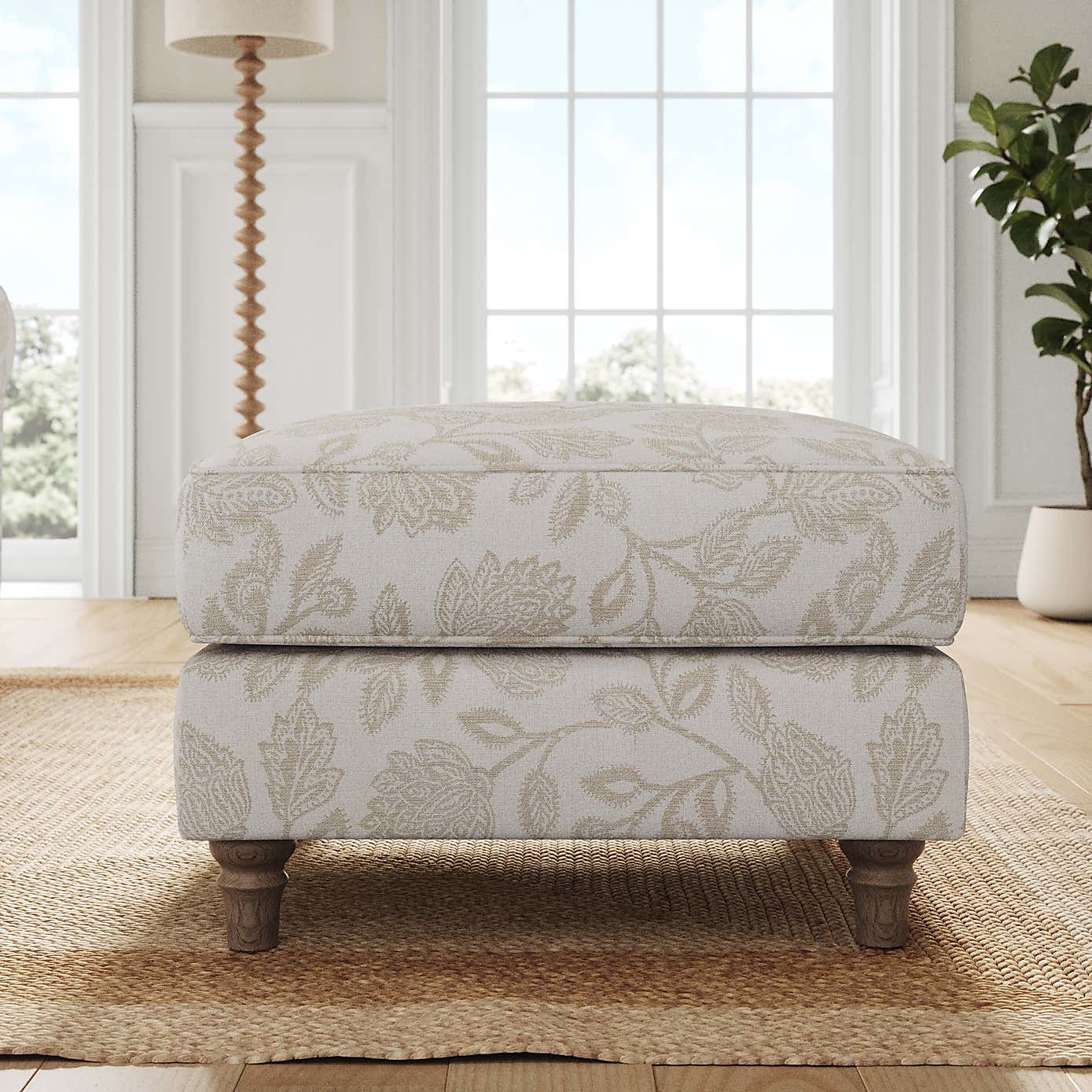 Flori Footstool, Floral Print Fabric