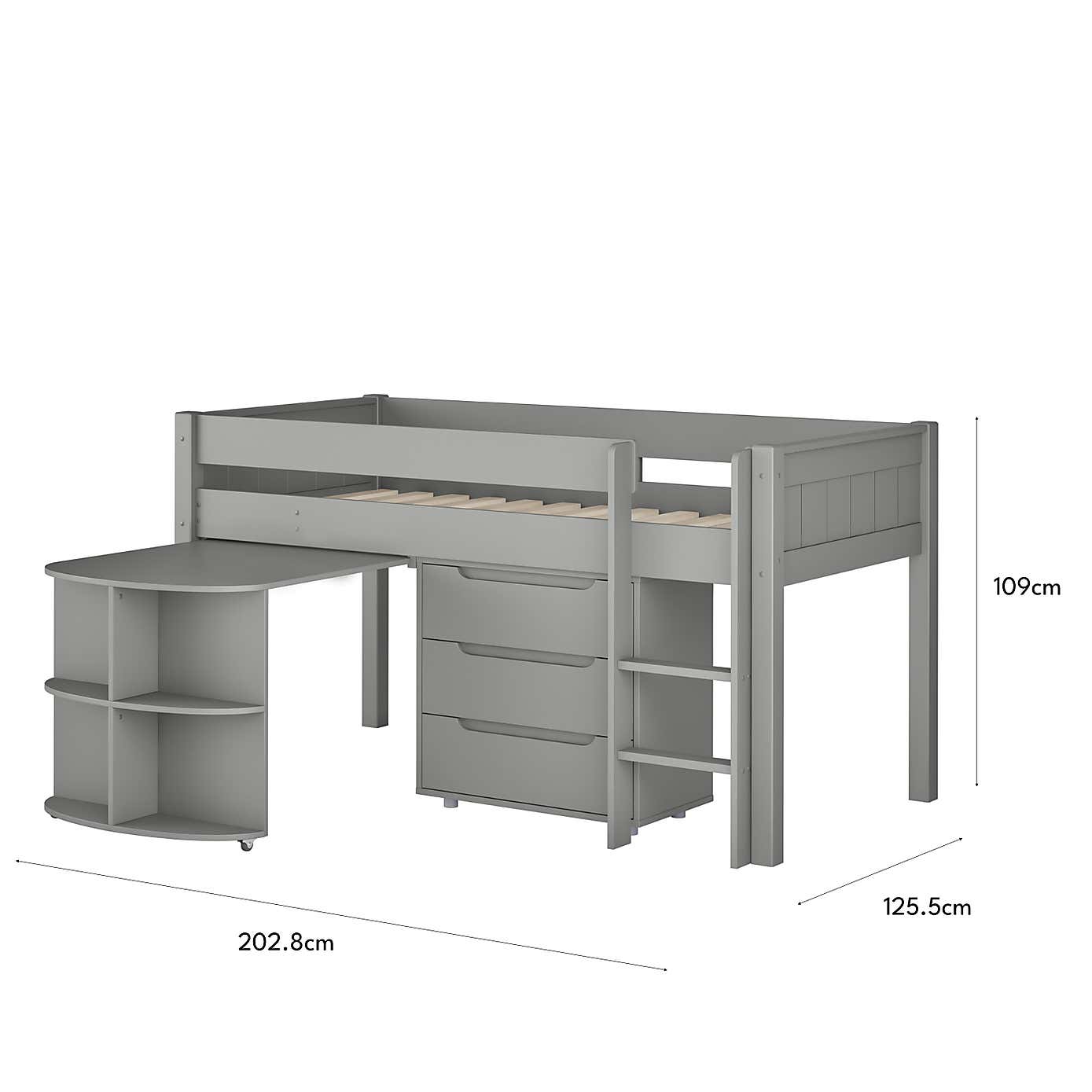 Stompa Classic Midsleeper With Pull Out Desk And 3 Drawer Chest