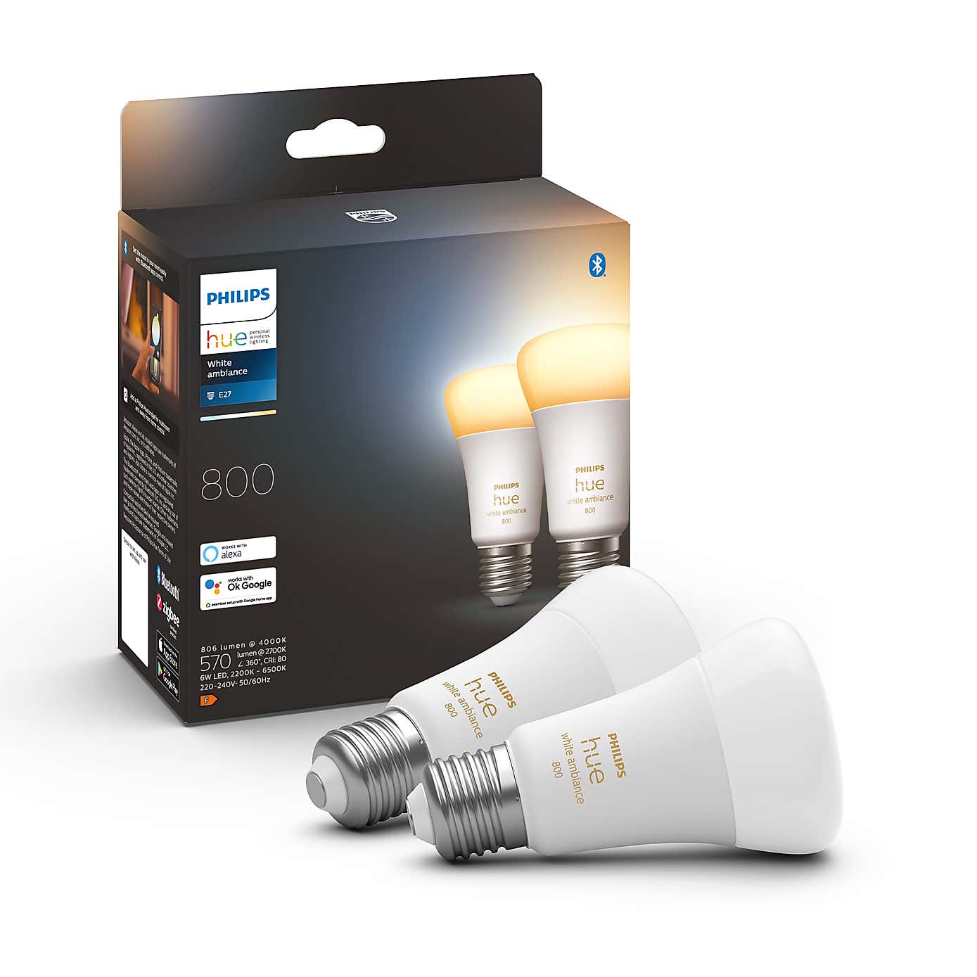Philips HUE Smart 6 Watt ES LED Dimmable GLS Bulb 2 Pack