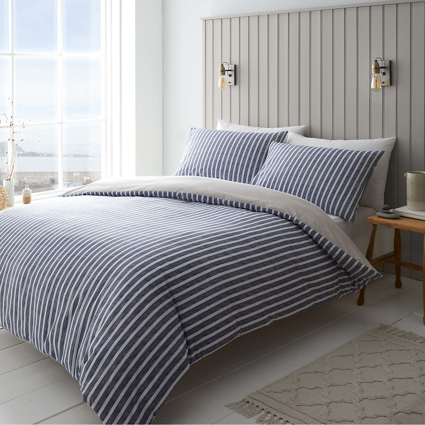 Catherine Lansfield Textured Banded Stripe Reversible Duvet Cover & Pillowcase Set