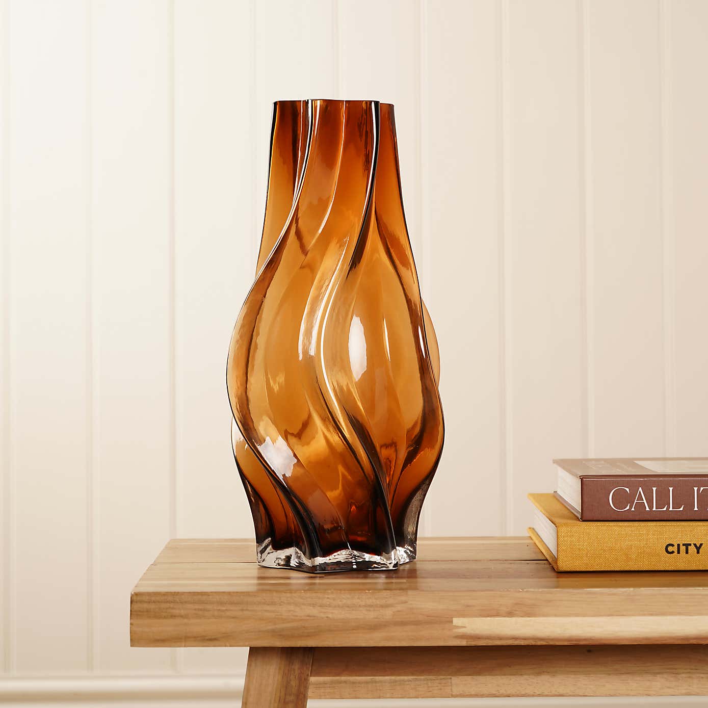 Hestia Amber Swirl Glass Vase