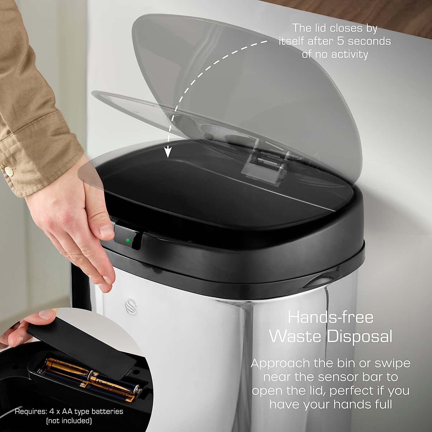 Swan 50L Square Sensor Bin