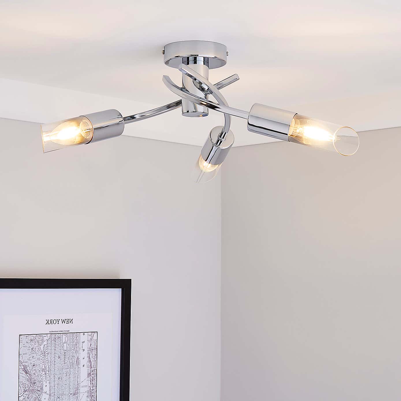 Corvus 3 Light Chrome Semi-Flush Ceiling Fitting