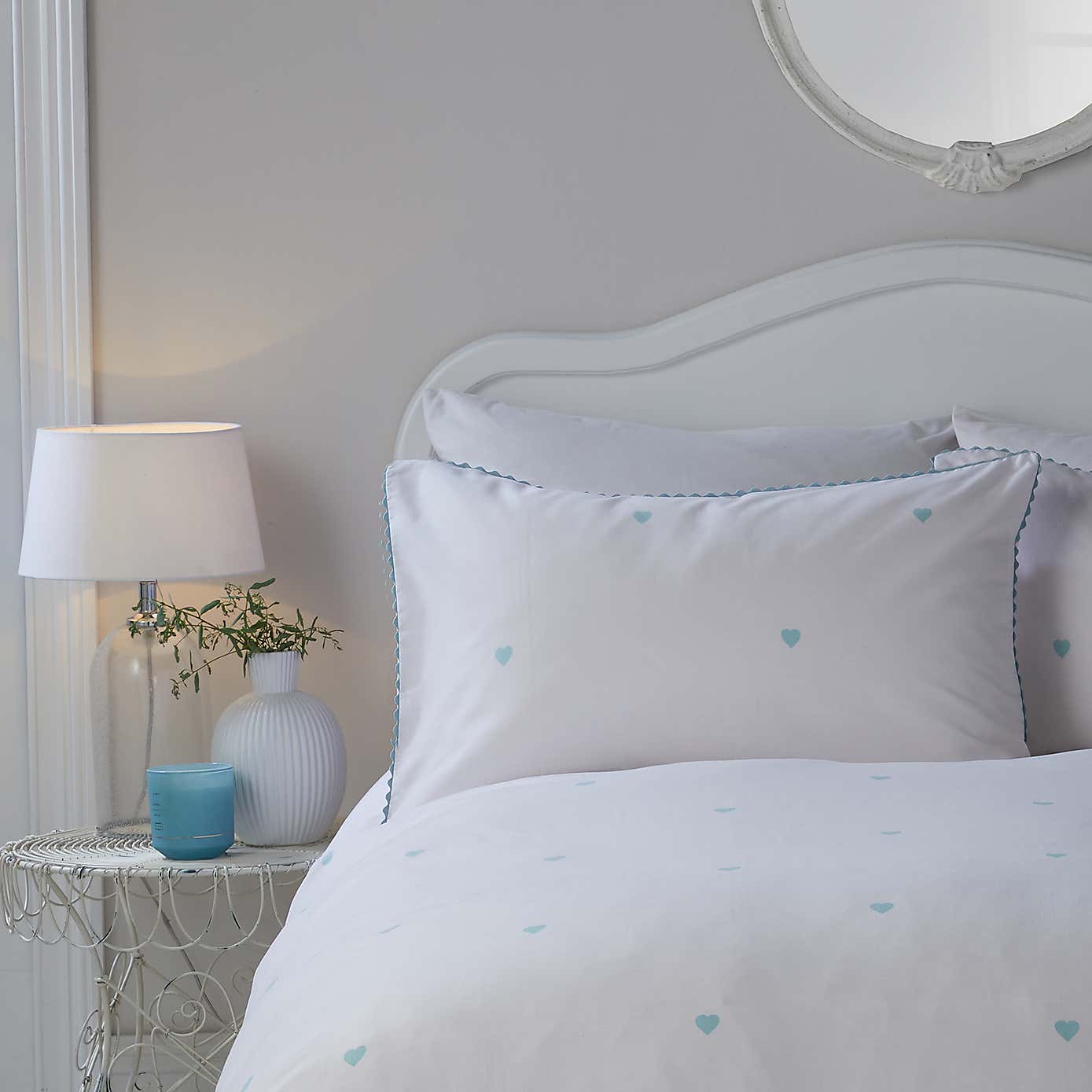 Serene Decorative Heart Duvet Cover and Pillowcase Set