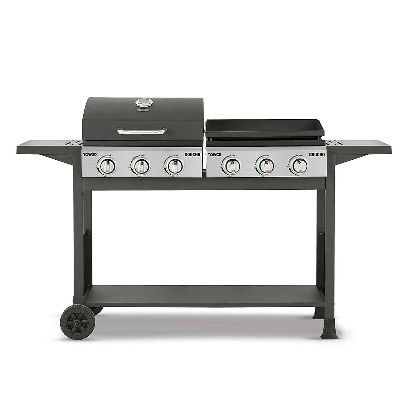 Tower Goucho Gas BBQ & Plancha, Black Steel