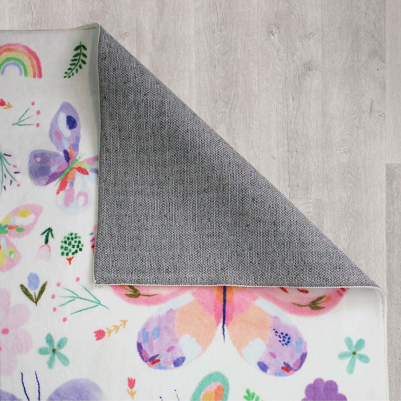 Kids Butterflies Washable Faux Fur Rug