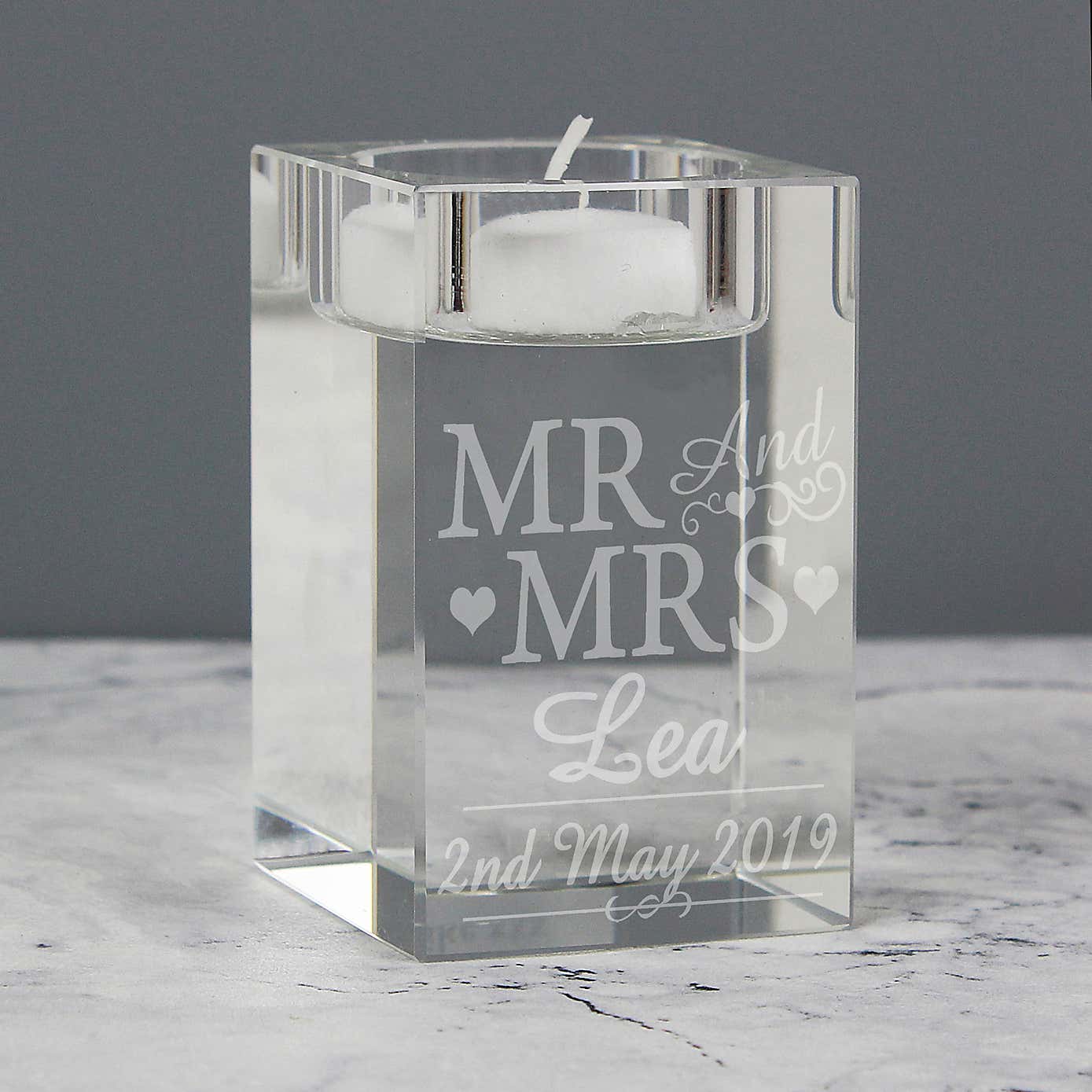 Personalised Mr and Mrs Glass Tealight Holder