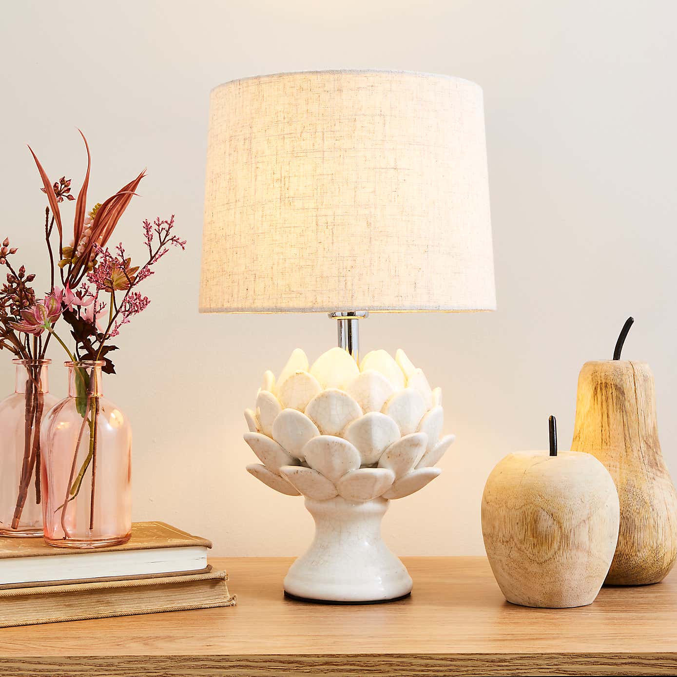 Dorma Brimstage Cream Artichoke and Linen Shade Table Lamp