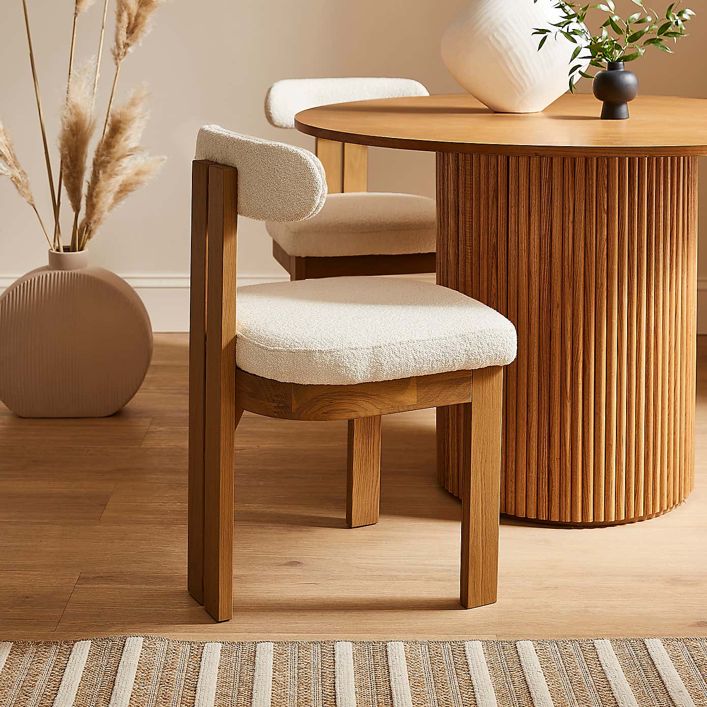 Lovato Dining Chair Stained Oak, Ivory Boucle
