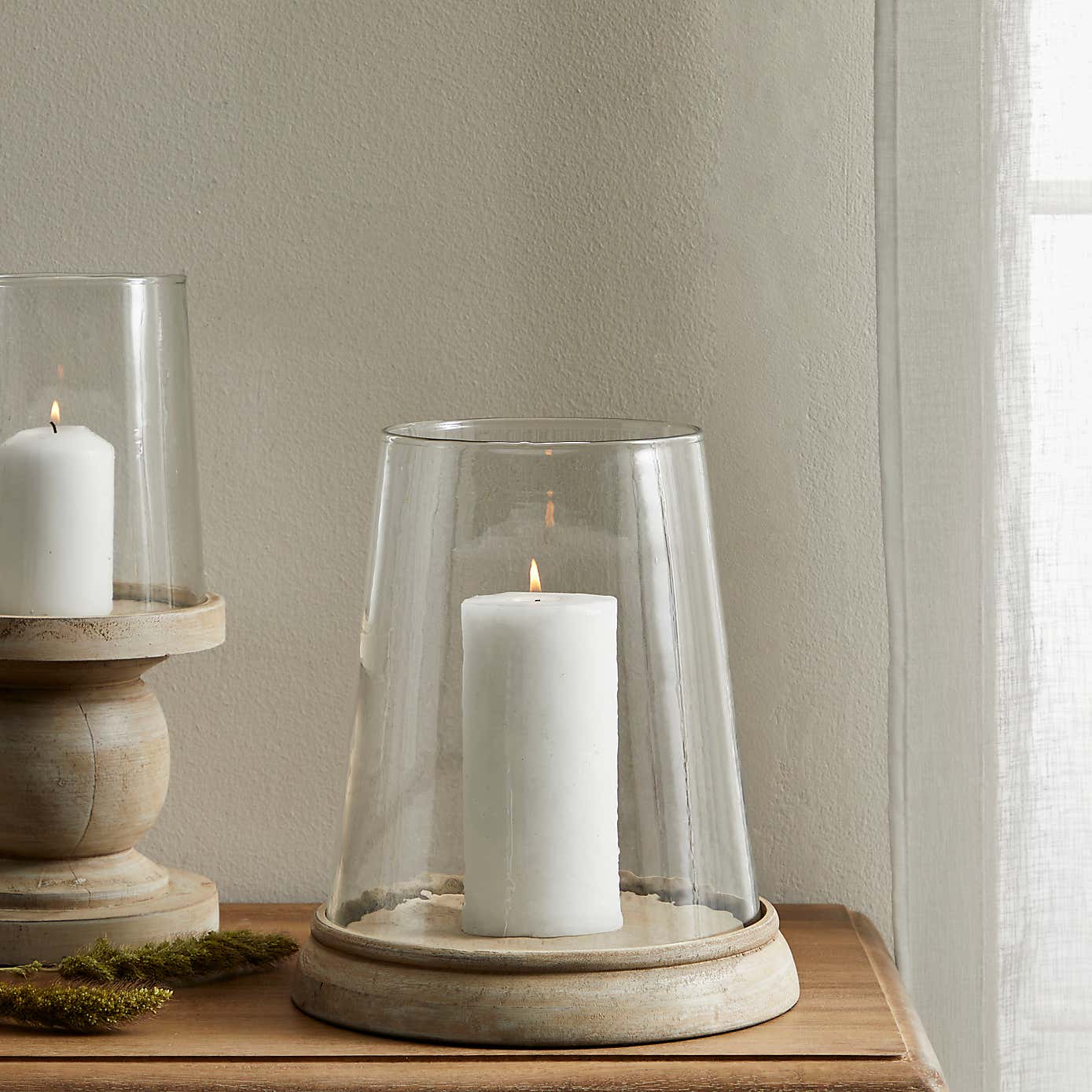 Churchgate Wood Glass Hurricane Candle Holder