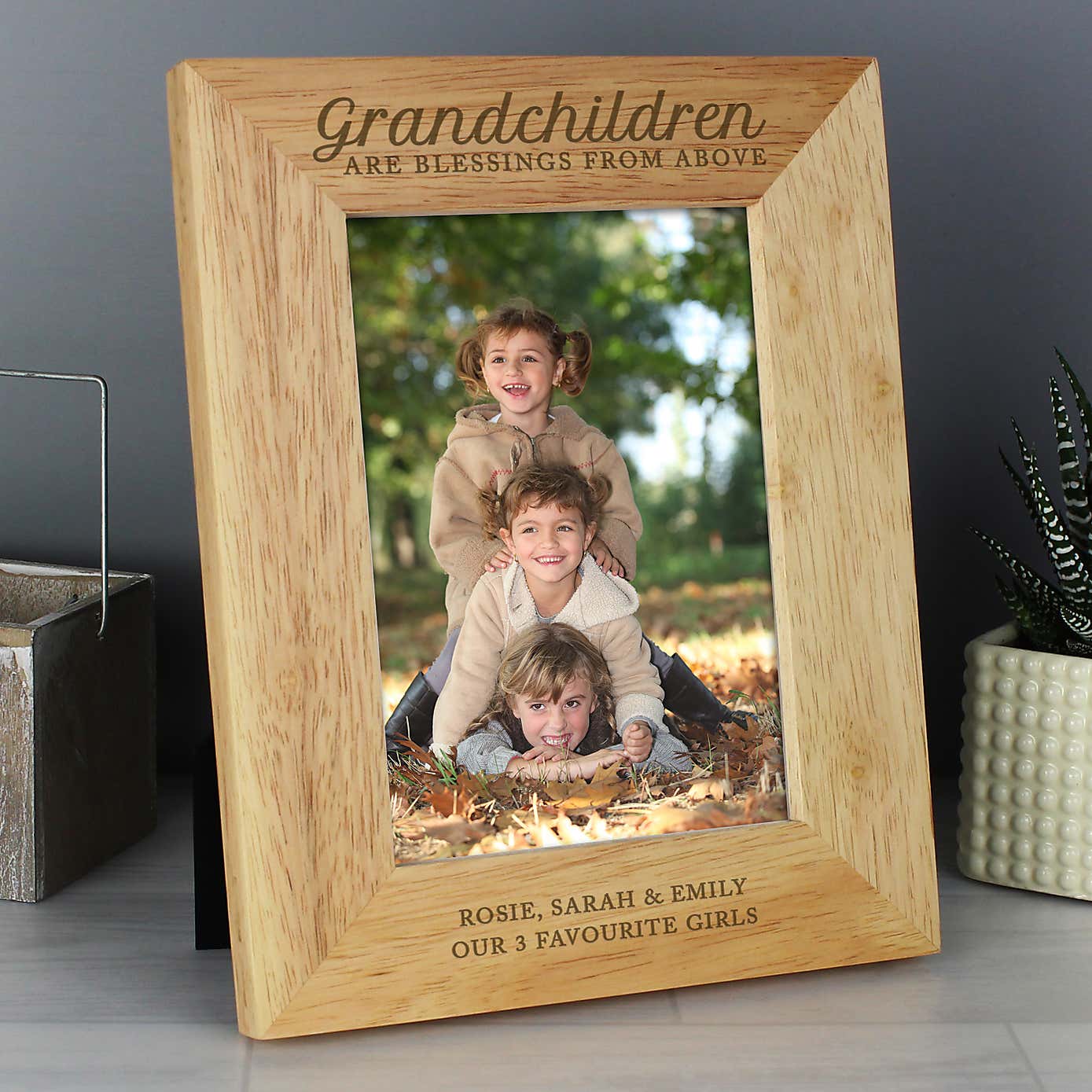 Personalised Grandchildren are a Blessing Light Wood Portrait Photo Frame
