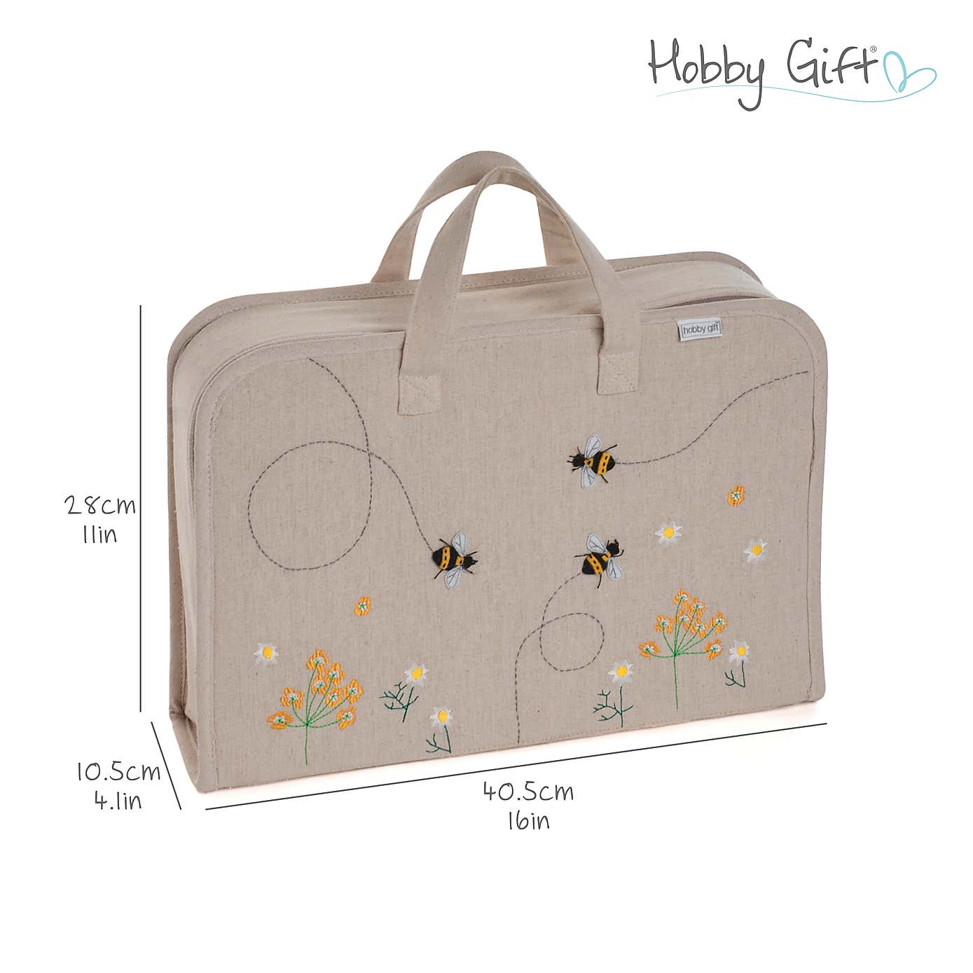 Hobby Gift Linen Bee Applique Project Case Natural