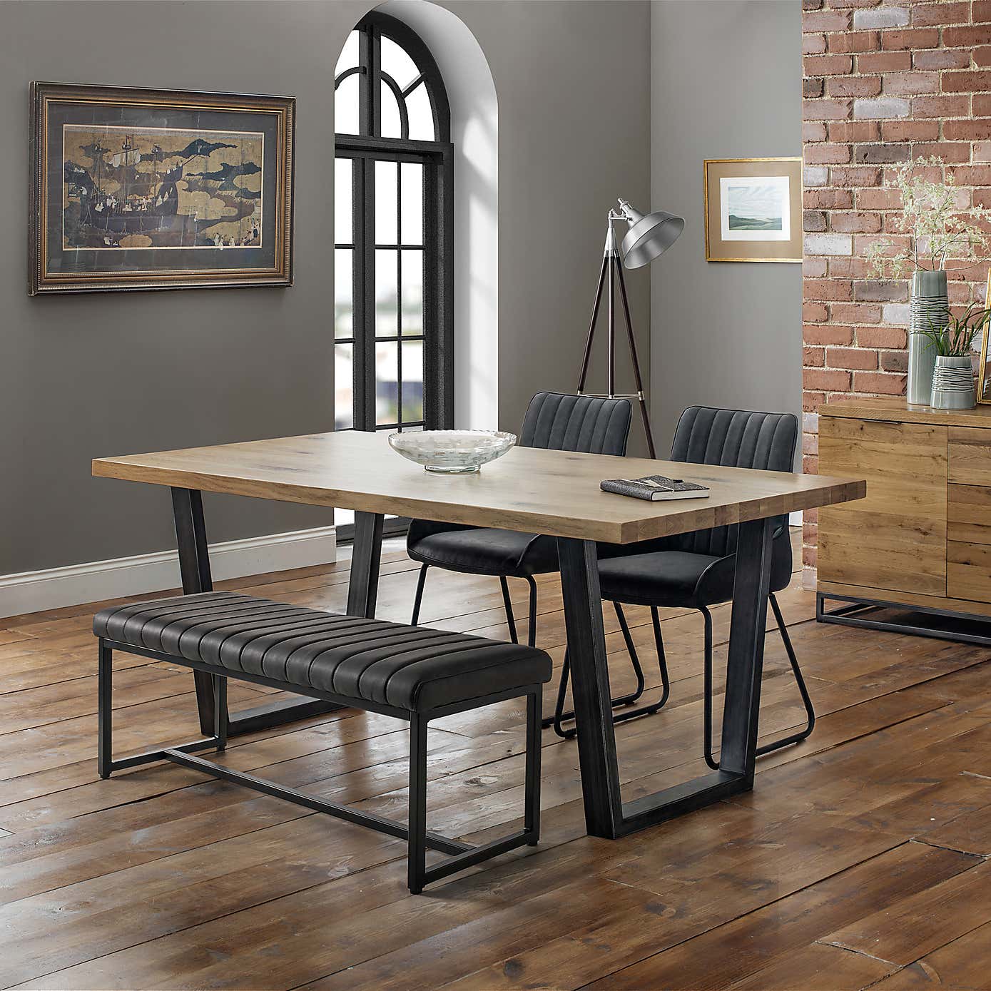 Brooklyn Rectangular Dining Table with 1 Soho Bench with 2 Soho Chairs
