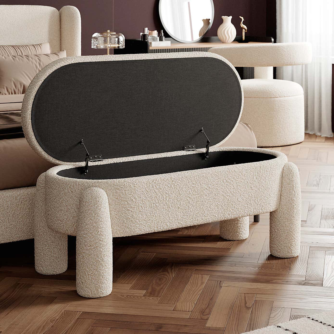 Romy Boucle Natural Storage Ottoman