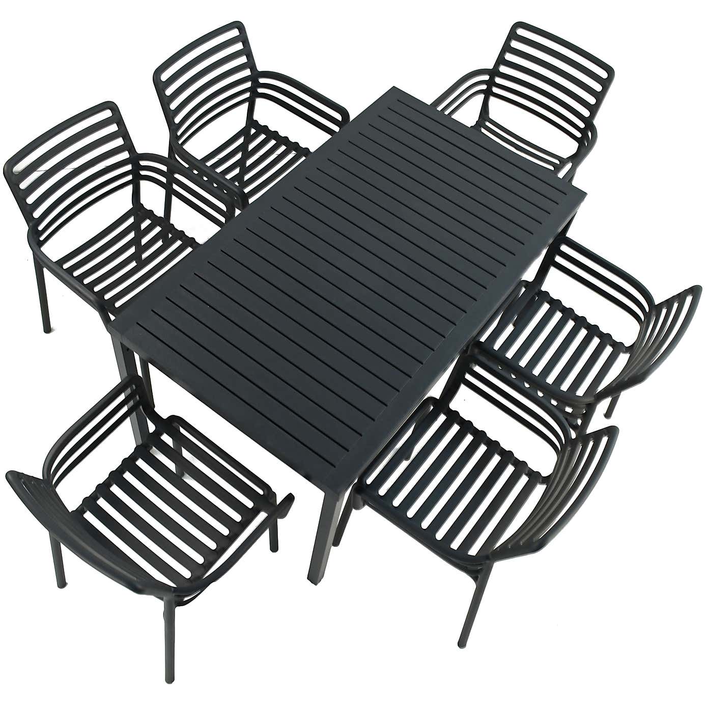 Cube Dining Table with 6 Doga Chair Set Anthracite