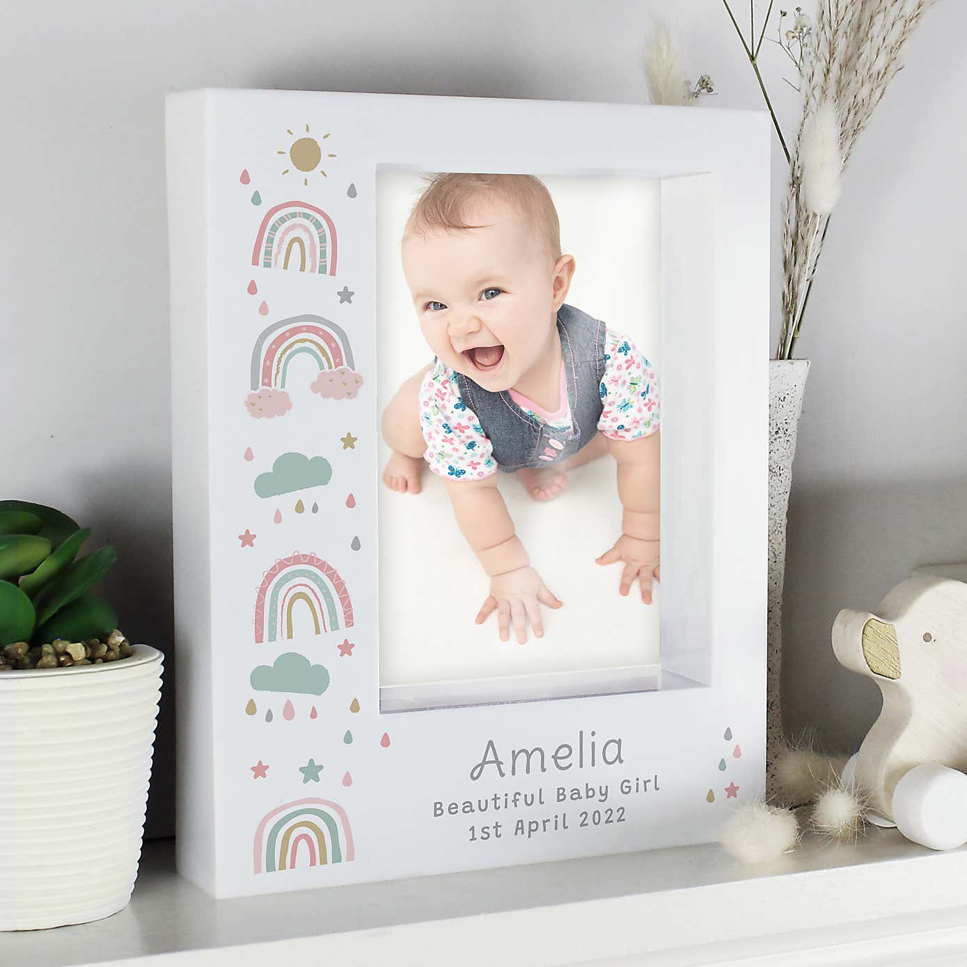 Personalised Rainbow Portrait Box Photo Frame