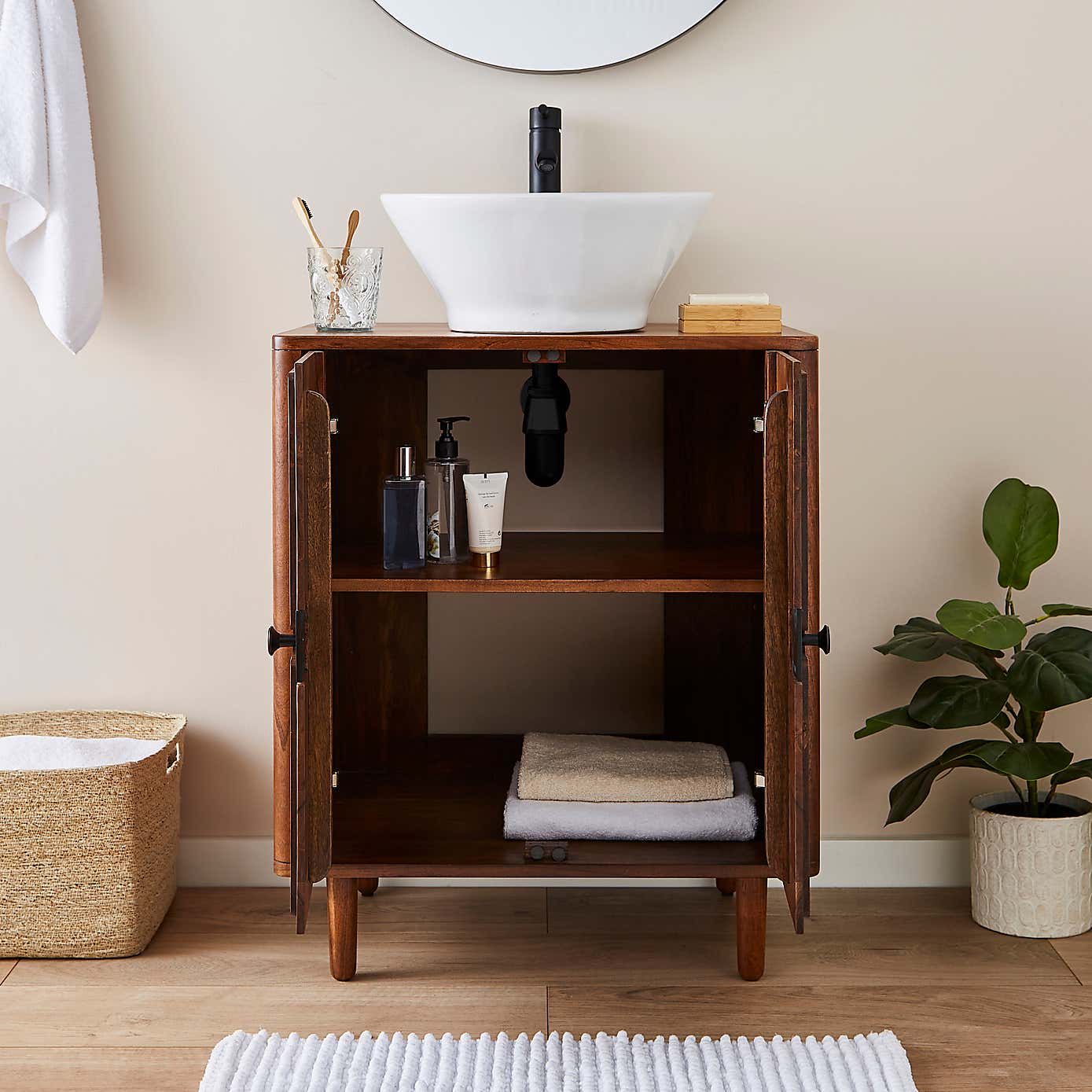 Alani Single Vanity Unit, Acacia Wood