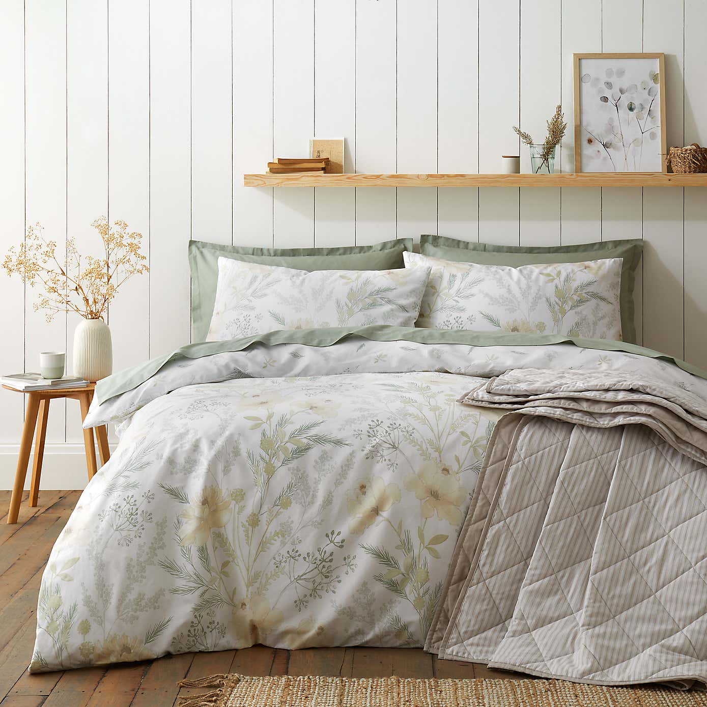 Floral Shadows 100% Cotton Duvet Cover and Pillowcase Set