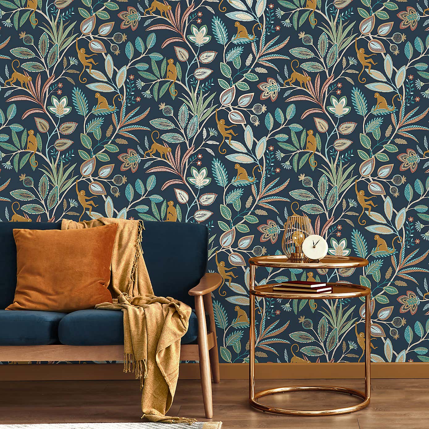 Monkey Walk Ochre Wallpaper