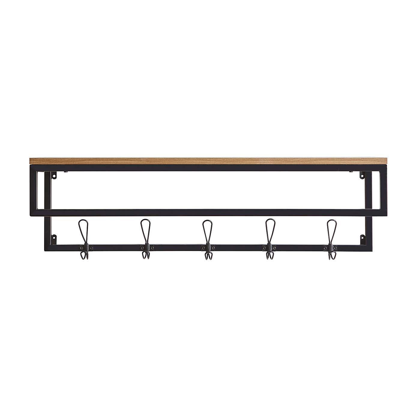 Fulton Wall Shelf with Hooks Pine