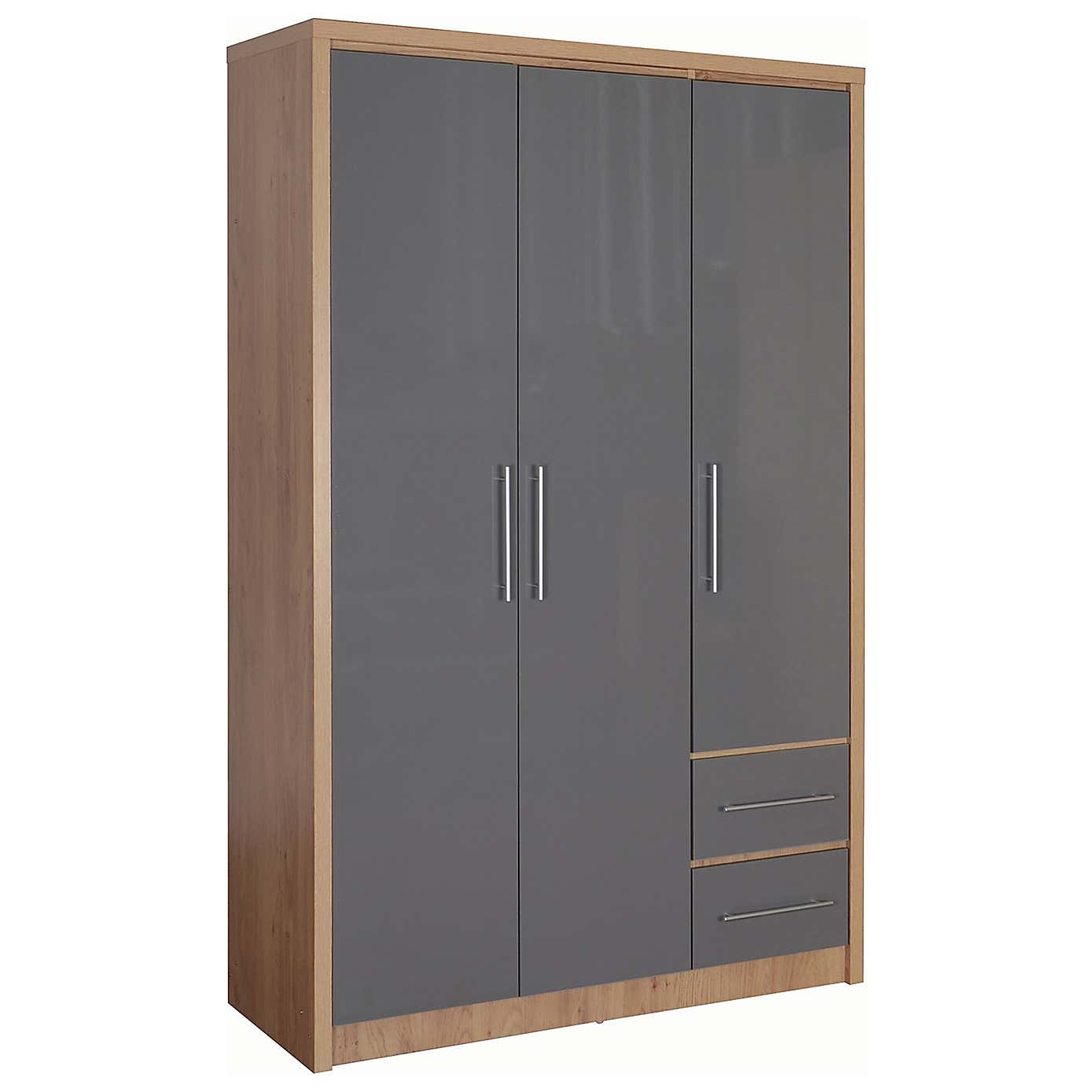 Seville 3 Door 2 Drawer Grey Wardrobe