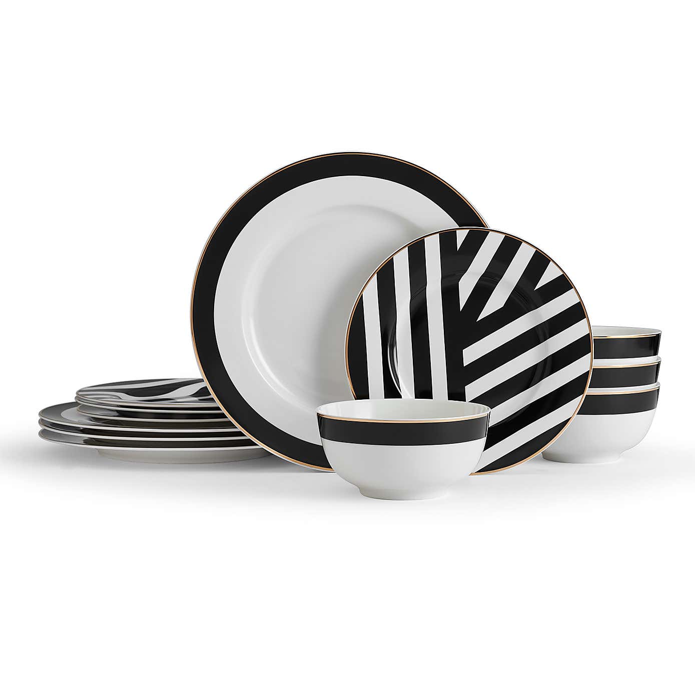 Mikasa Luxe Deco 12 Piece Black & White Clay Dinner Set