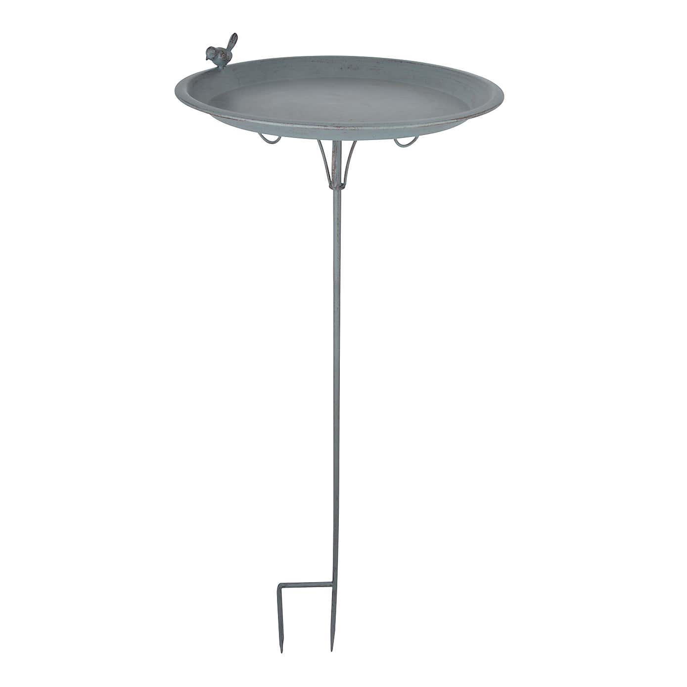 Fallen Fruits Grey Metal Bird Bath On Stick