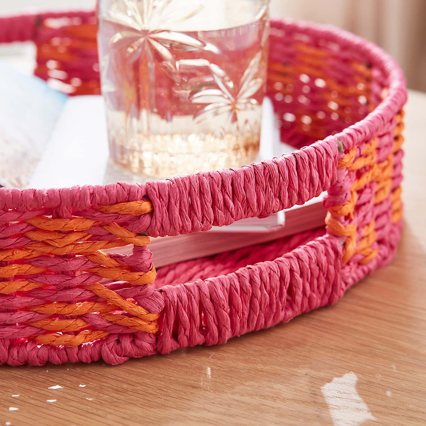 Sunbeam Orange & Pink Patterned Woven Tray