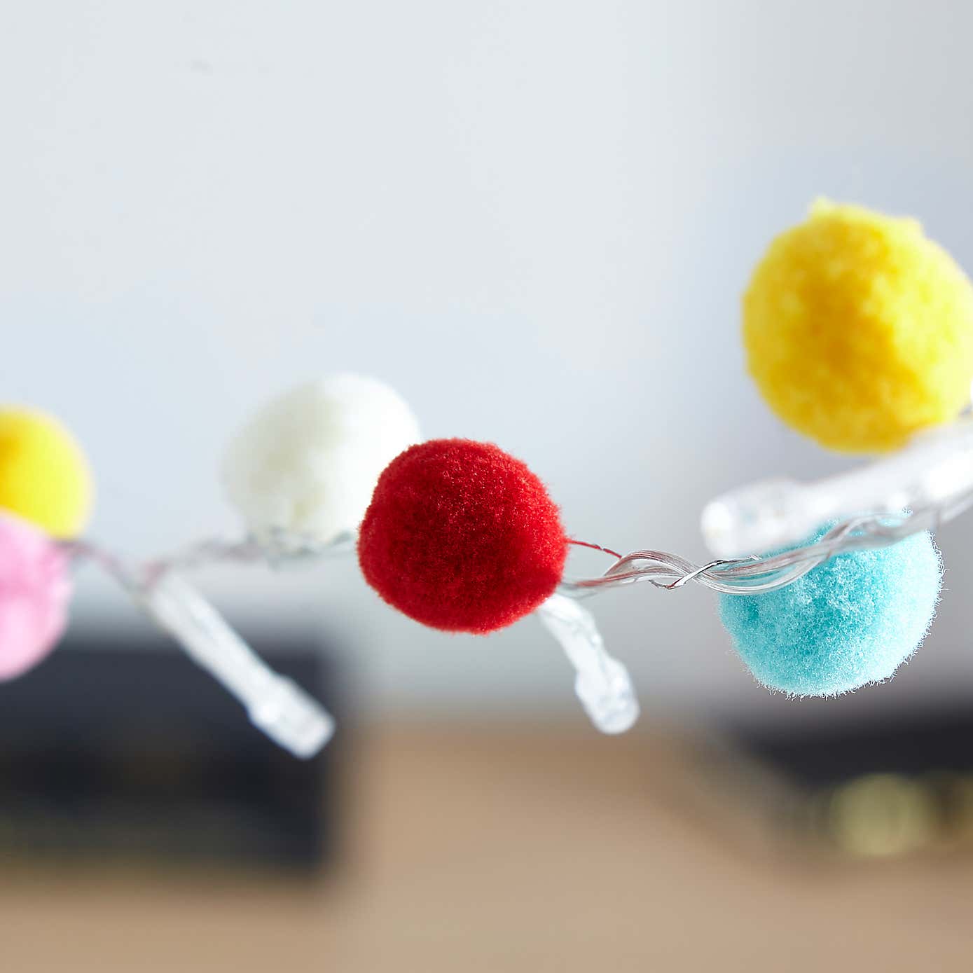 Multicoloured Pom Pom String Lights