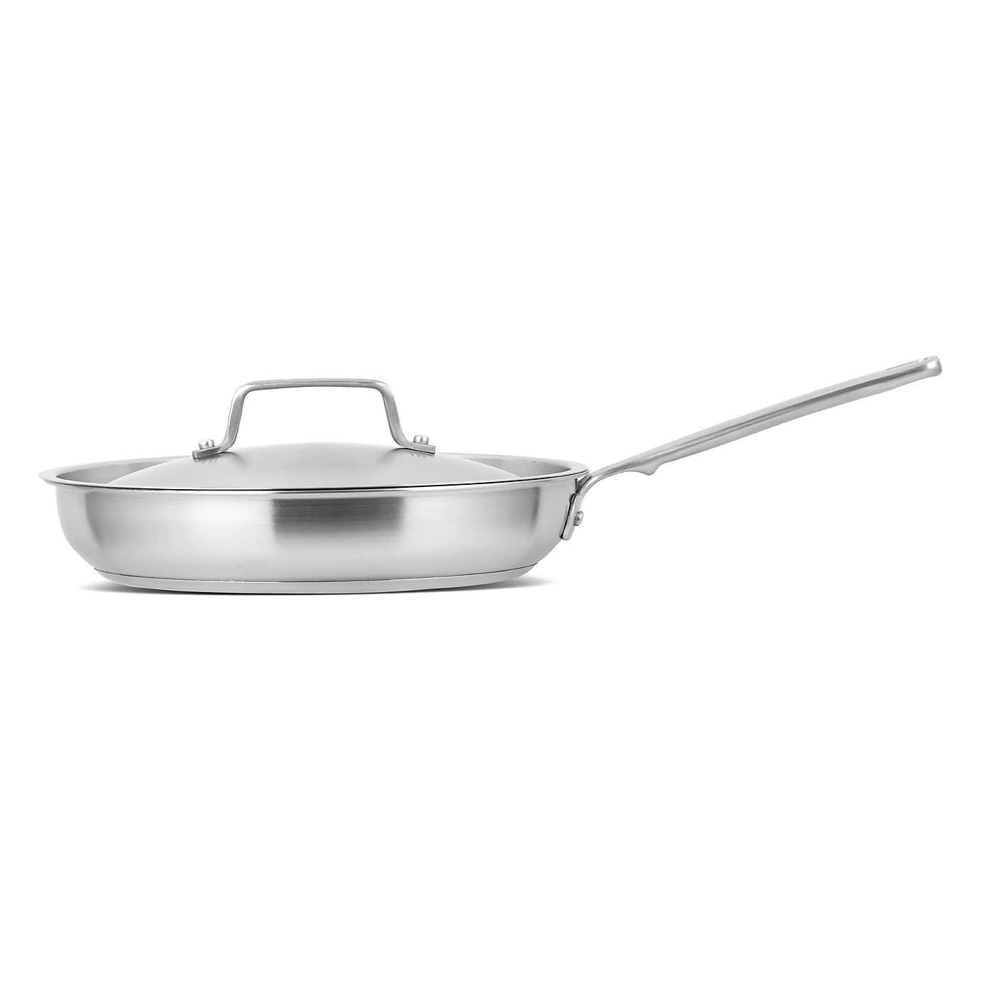 Gourmet Stainless Steel Non-Stick Frying Pan with Lid, 28cm