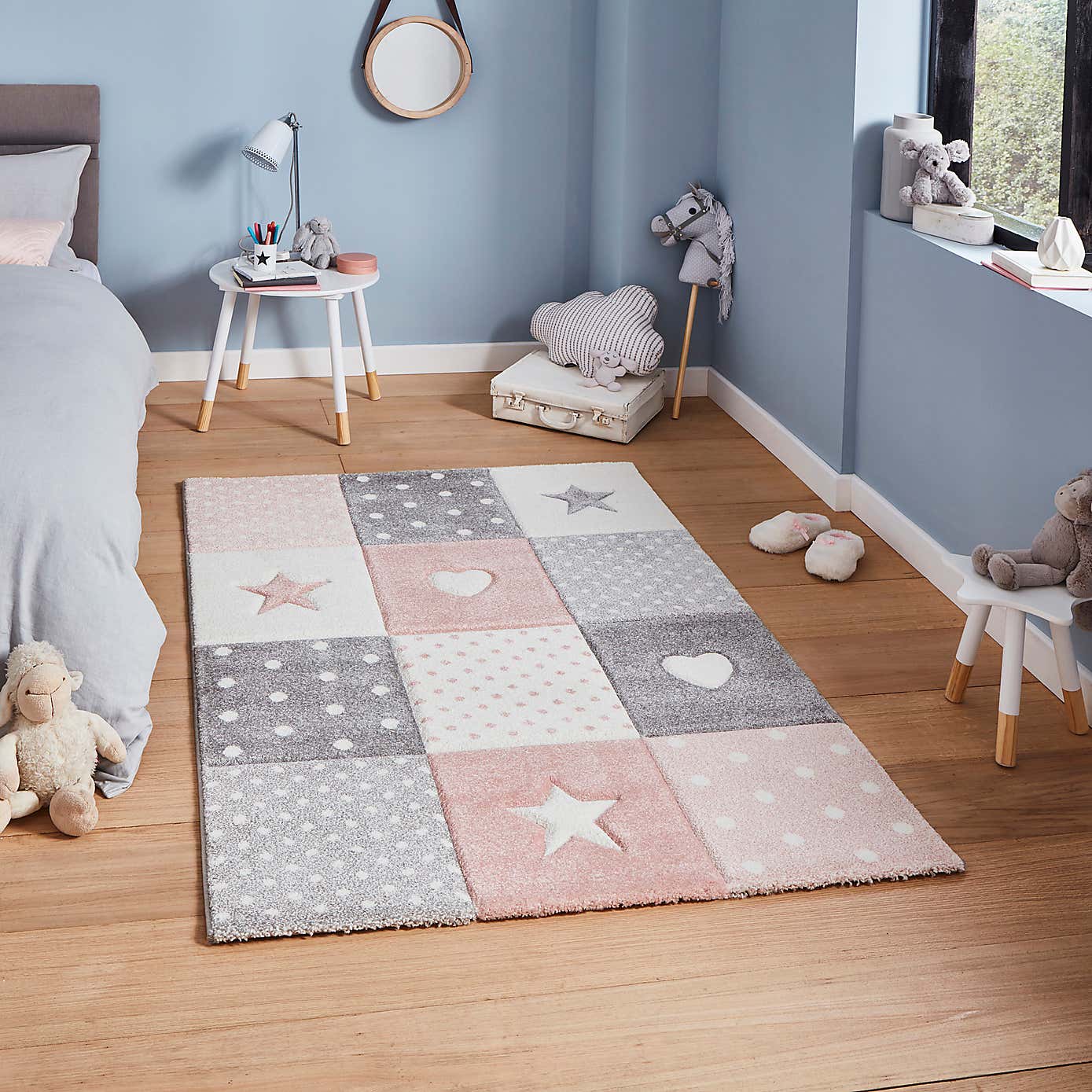Pink Stars, Hearts and Polka Dot Rug