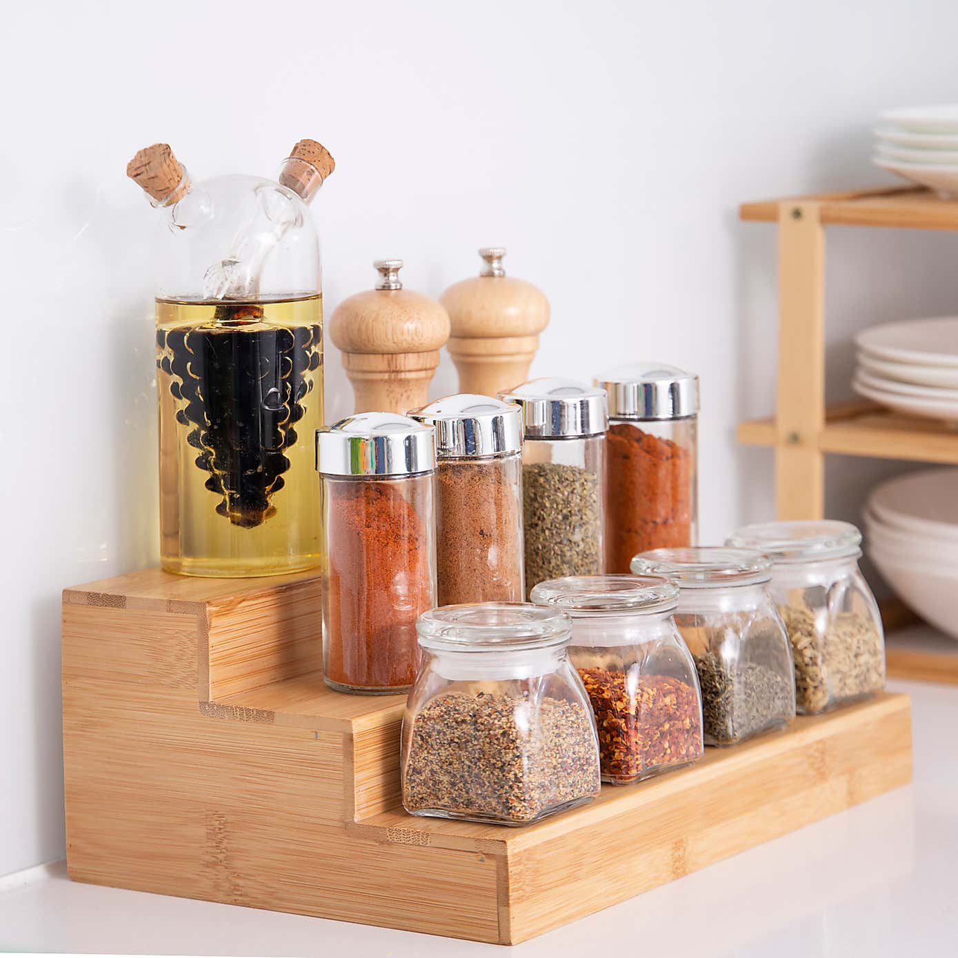 Tiered Wooden Spice Rack/Cupboard Organiser