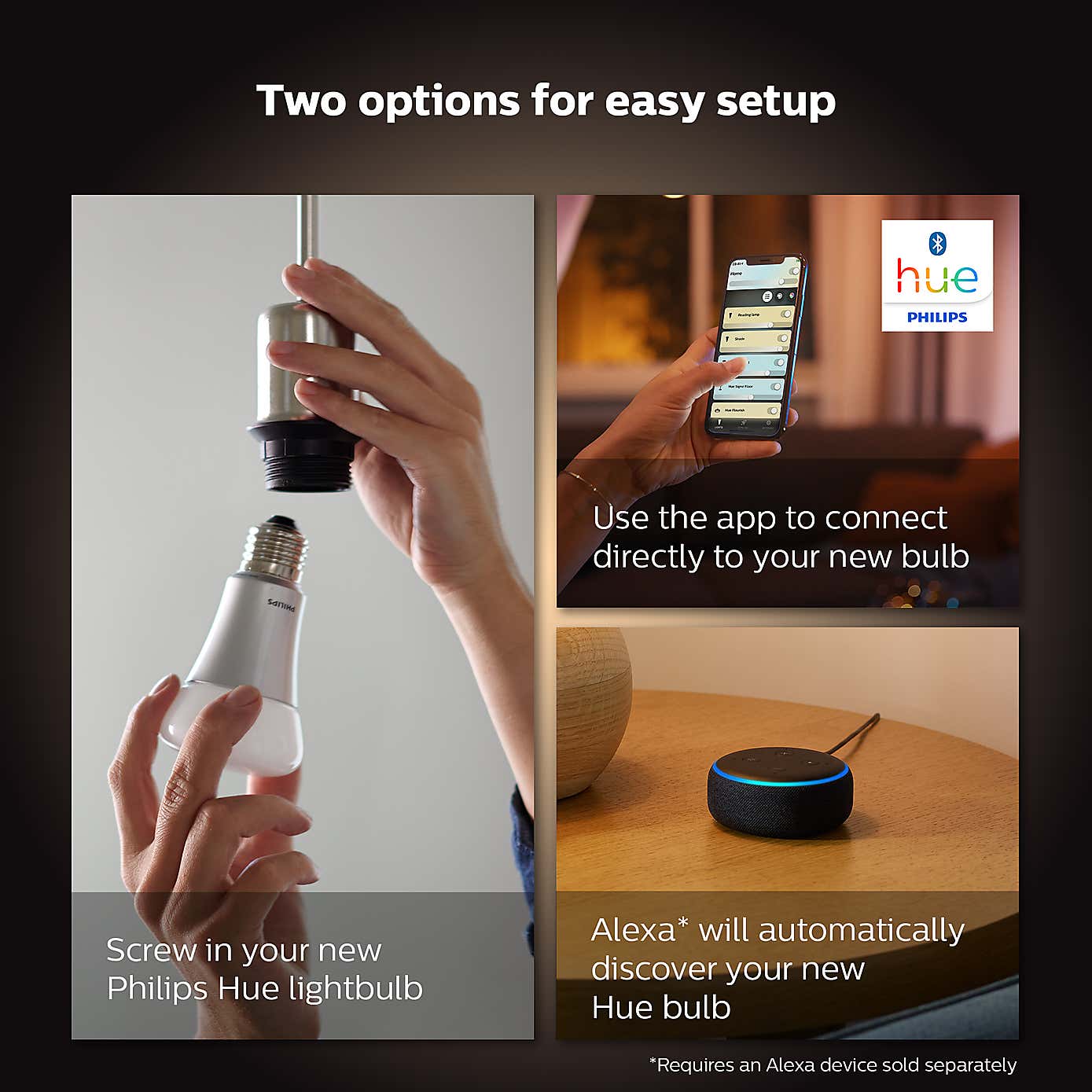 Philips HUE Smart 8 Watt ES LED Tunable GLS Bulb 2 Pack