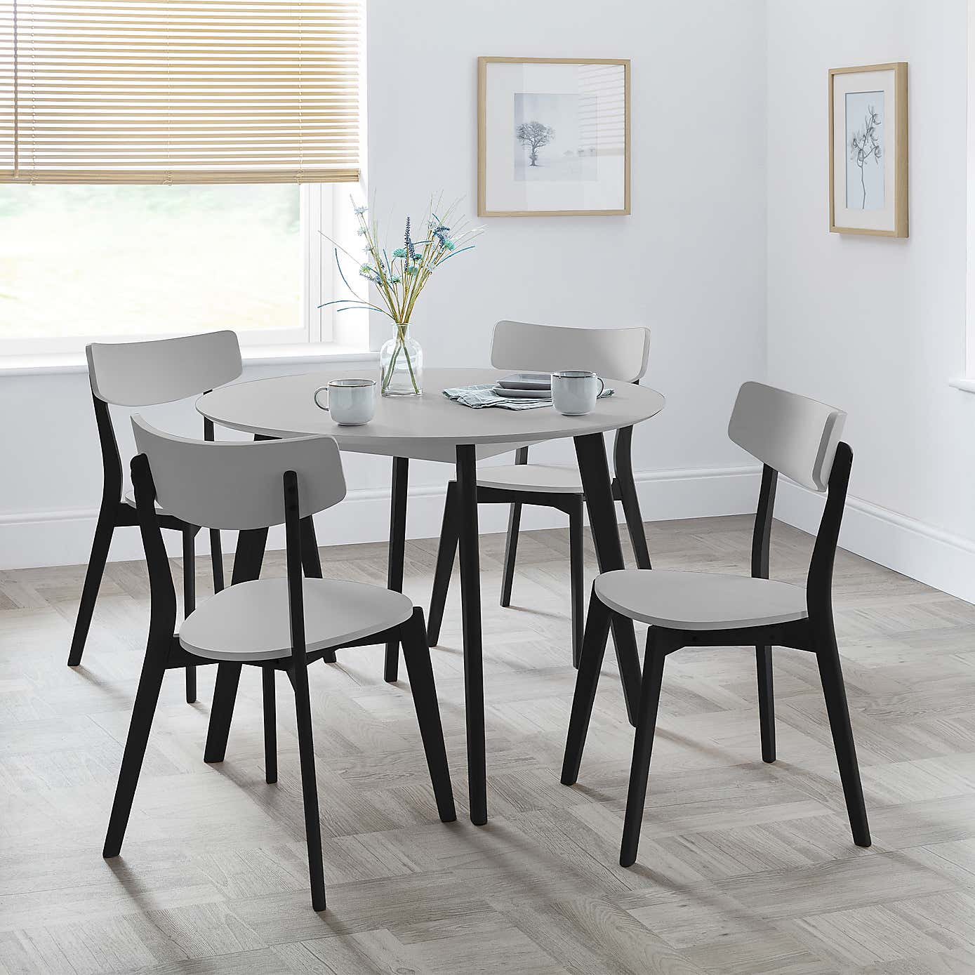 Casa 4 Seater Round Dining Table, Grey and Black