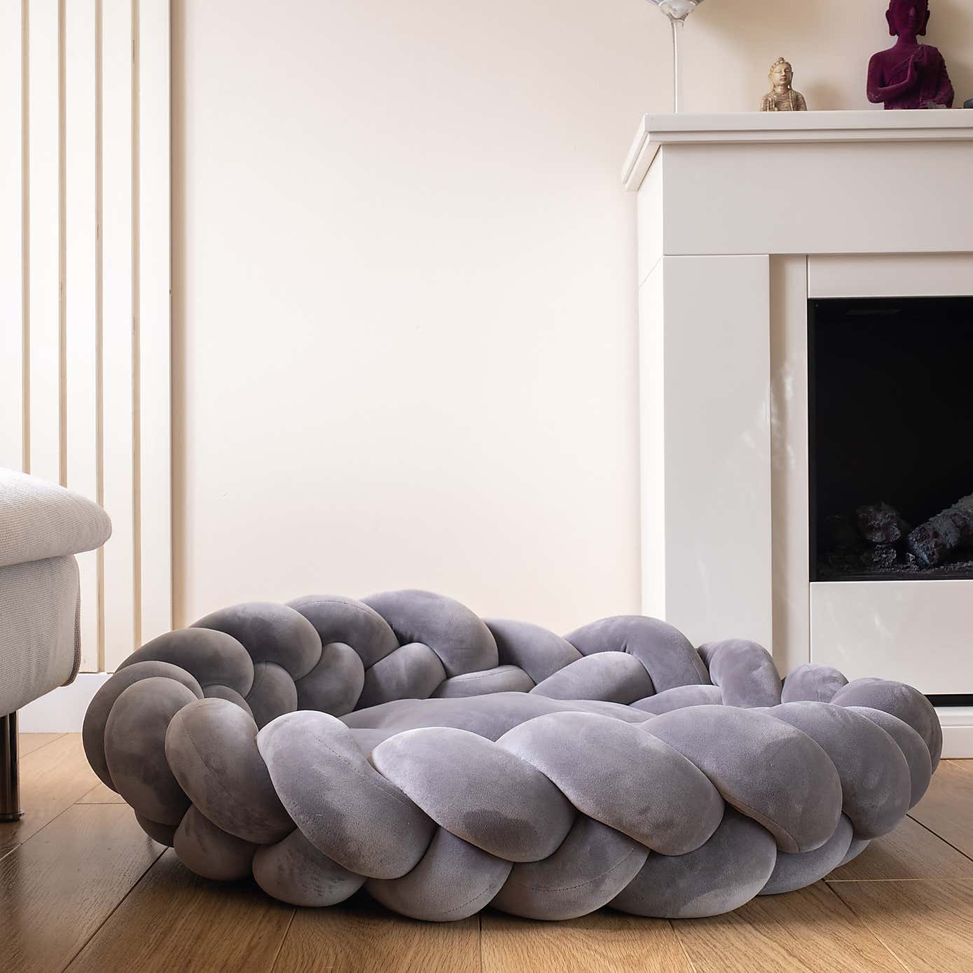 Grey Braided Velvet Pet Bed