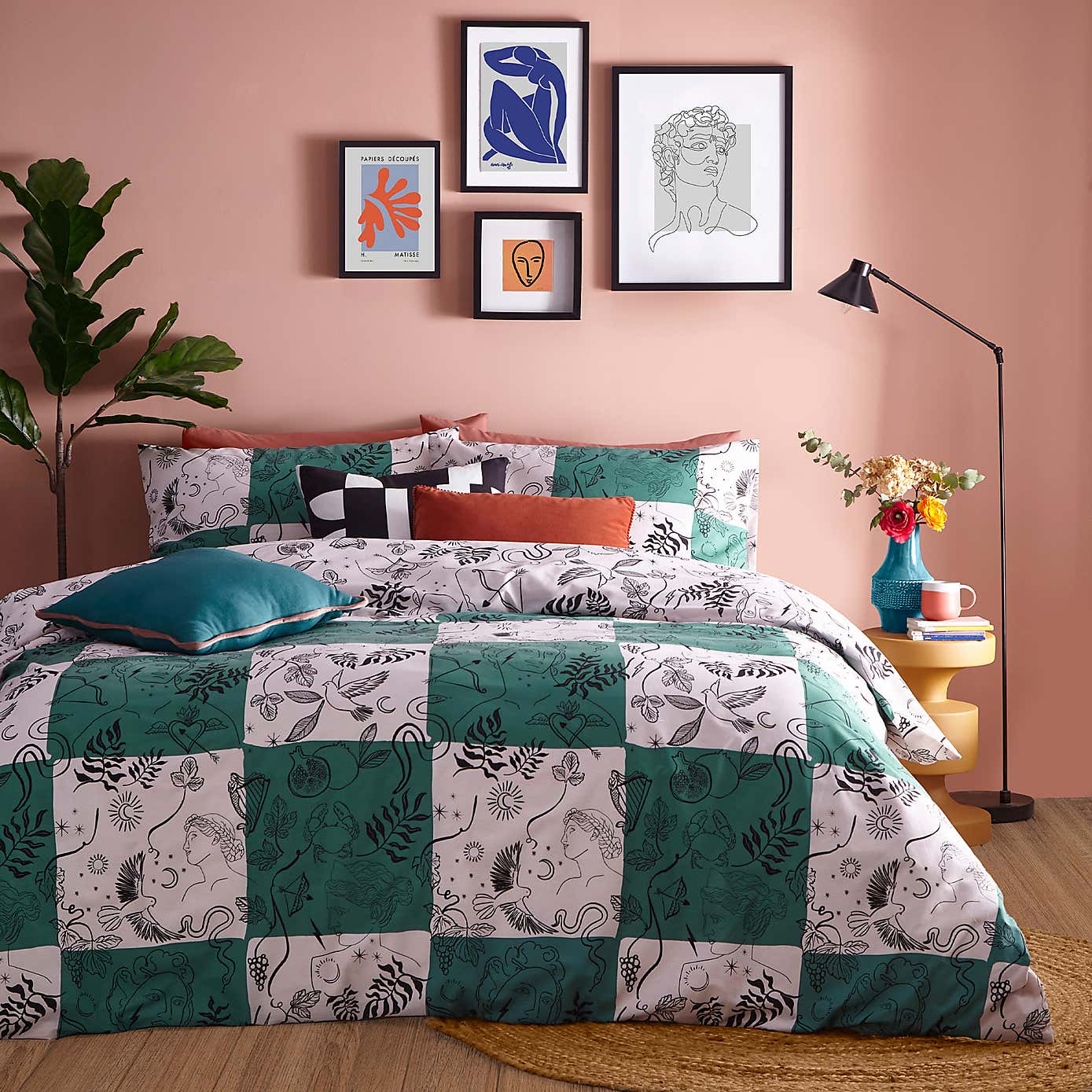 furn. Mythos Checkerboard Duvet Cover & Pillowcase Set