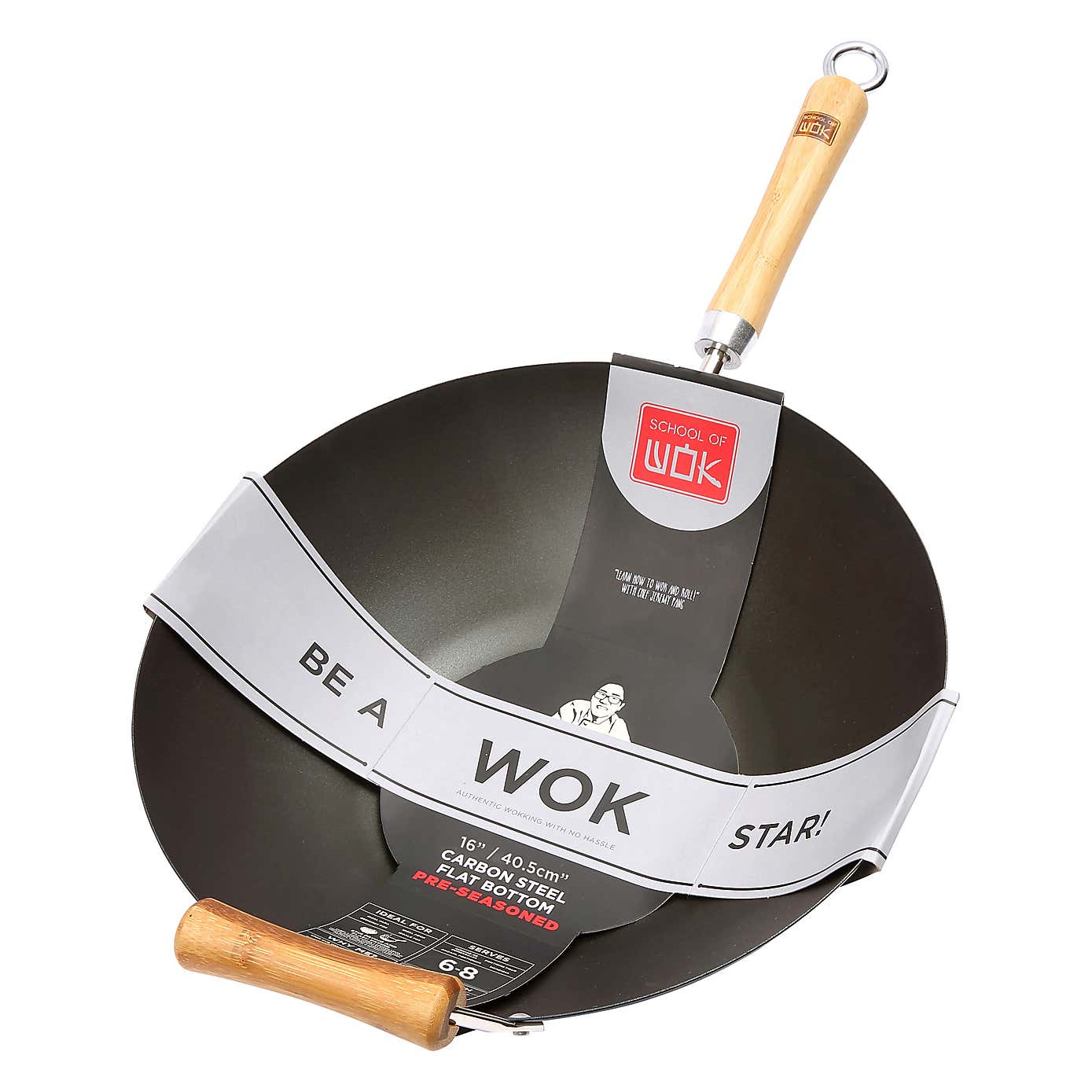 School of Wok 40.5cm Pre Seasoned Carbon Steel Wok