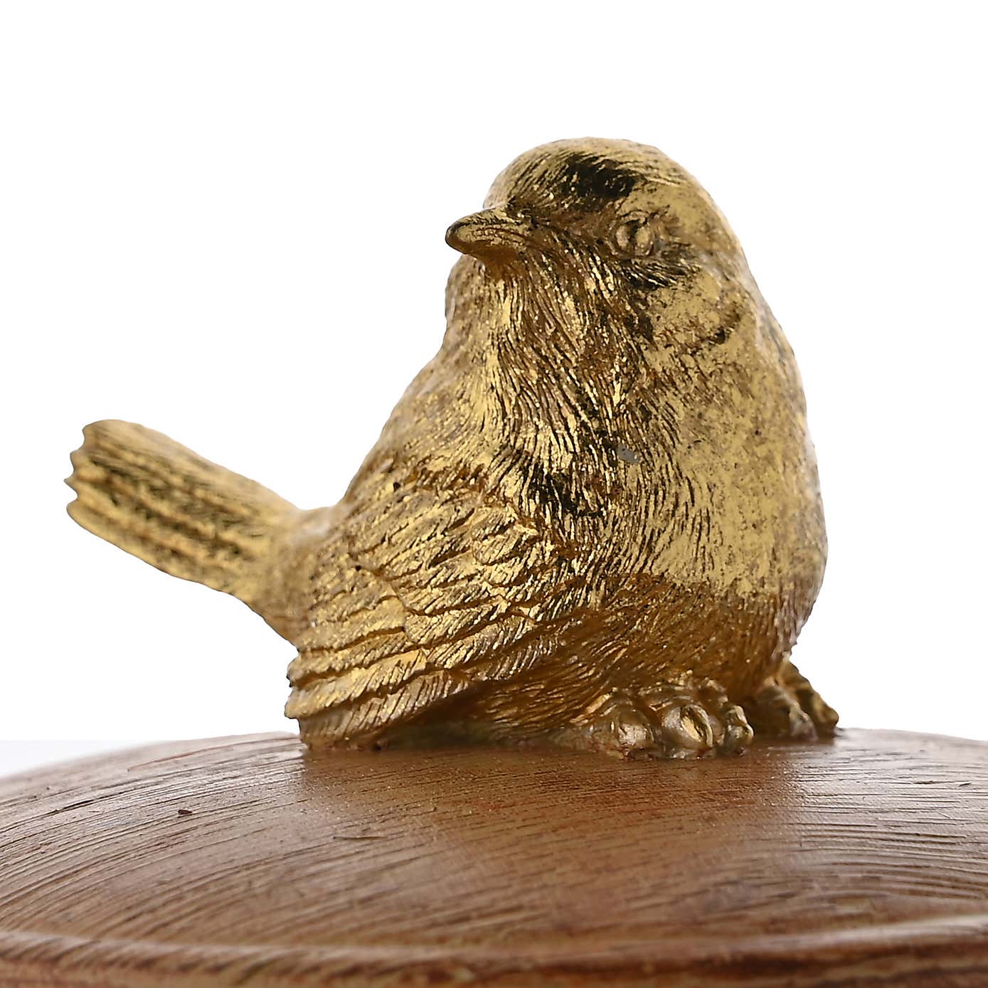 Hestia Wood Effect Trinket Box with Gold Bird