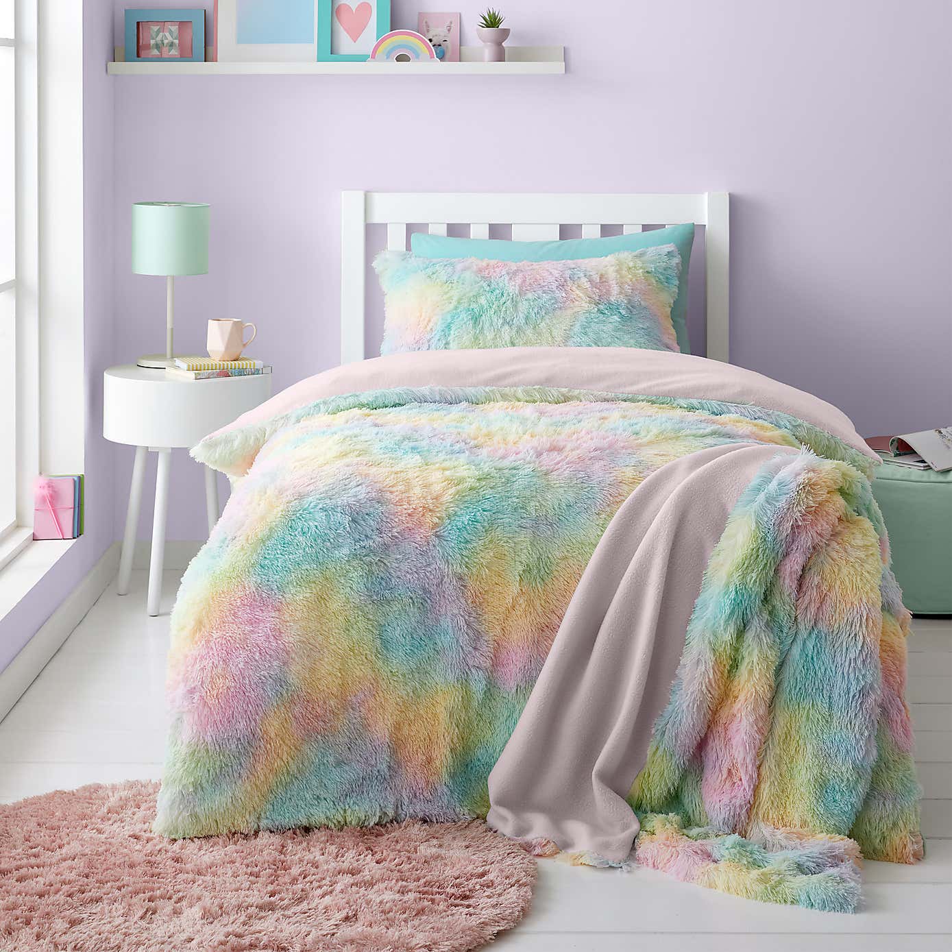Catherine Lansfield Rainbow Cuddly Duvet Cover and Pillowcase Set