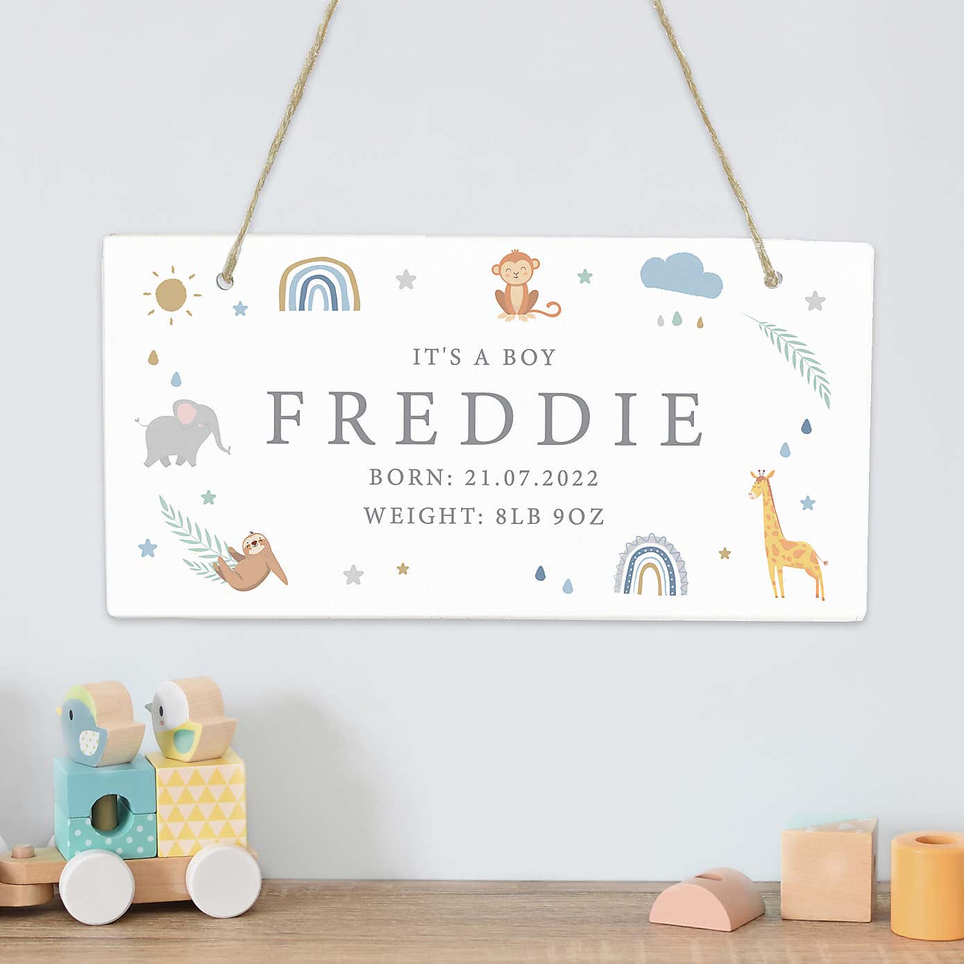 Personalised Safari Animals Wooden Sign