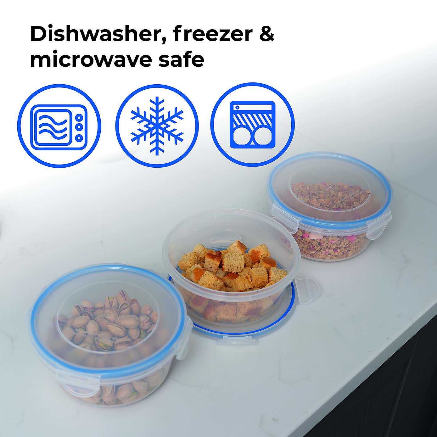 ADDIS 3 Sets of 3 Round 700ml Clip Tight Storage Containers