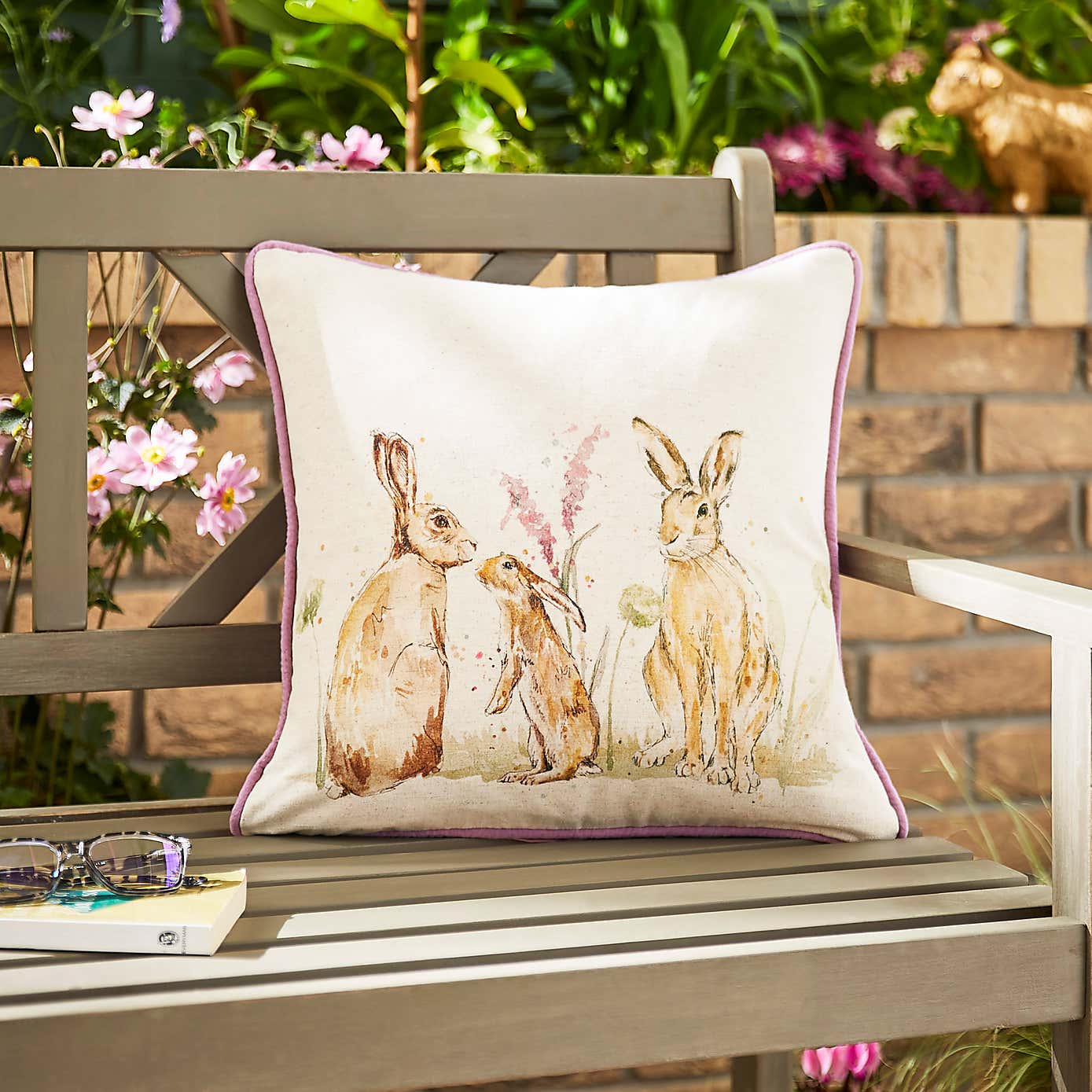Hare Family Outdoor Square Cushion
