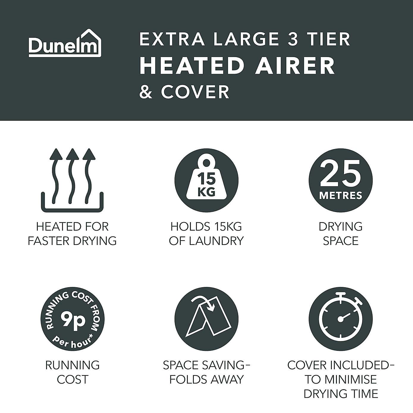 Extra Large 3 Tier Square Heated Airer and Cover