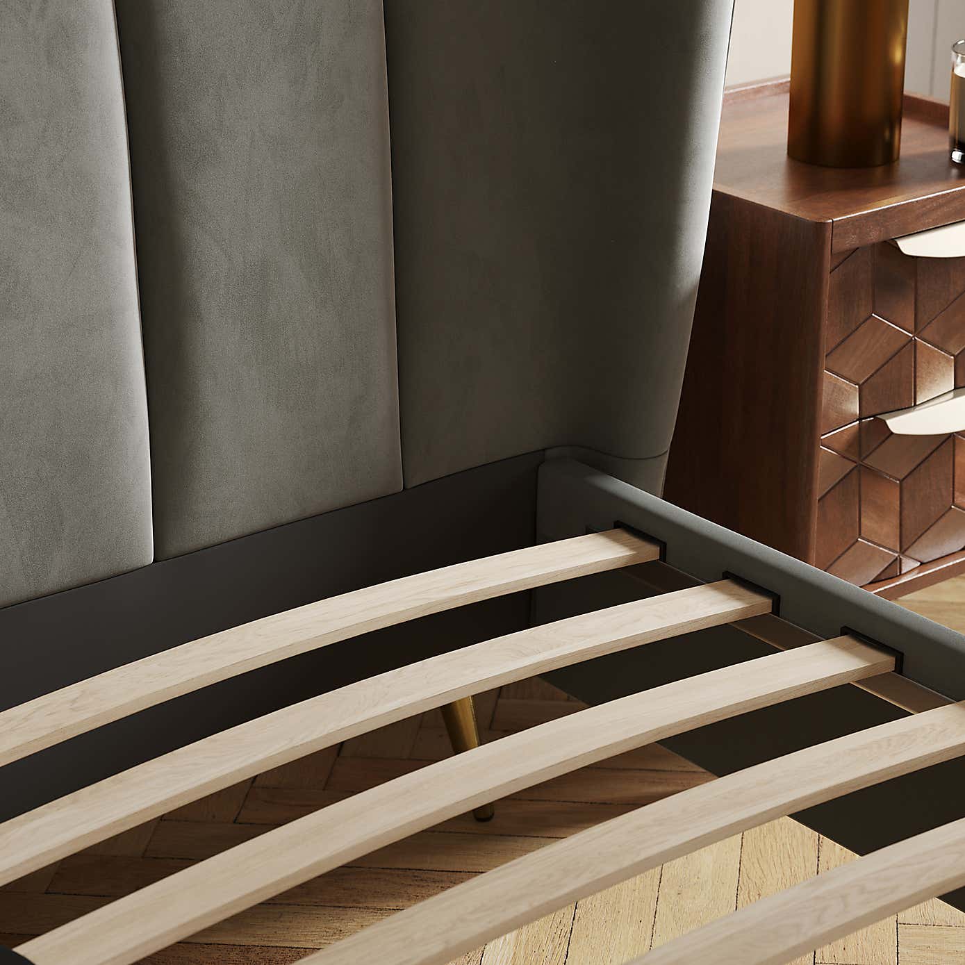 Curve Pleated Velvet Bed