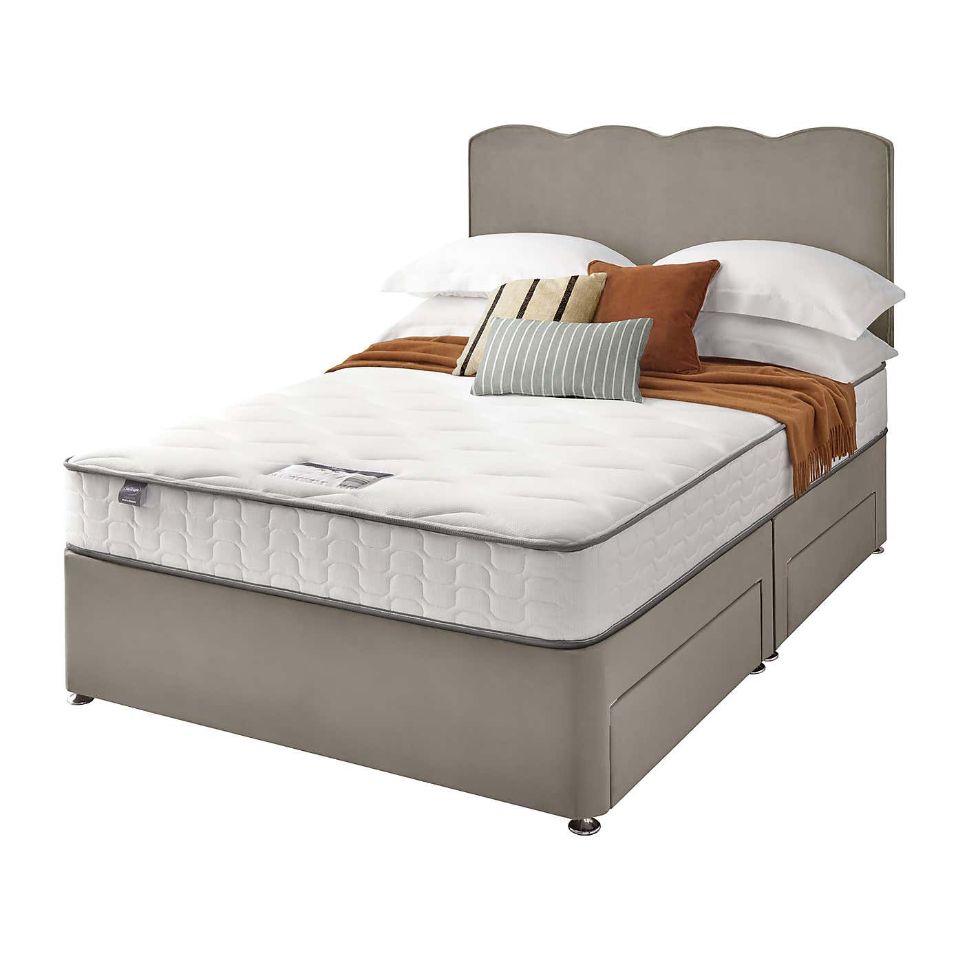 Silentnight 2 Drawer Divan Bed With Velvet Wave Headboard