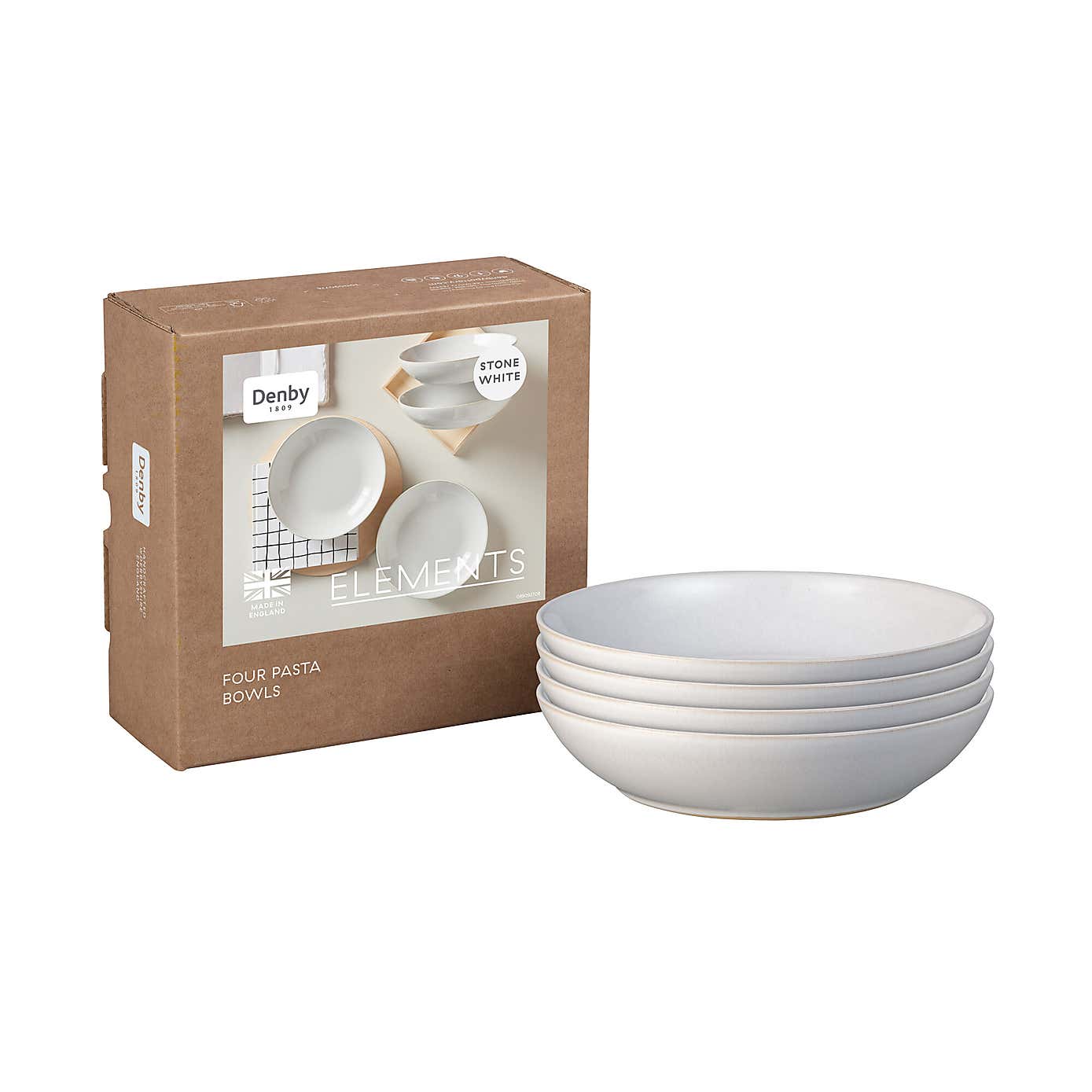 Denby Elements Stone White Set of 4 Pasta Bowls