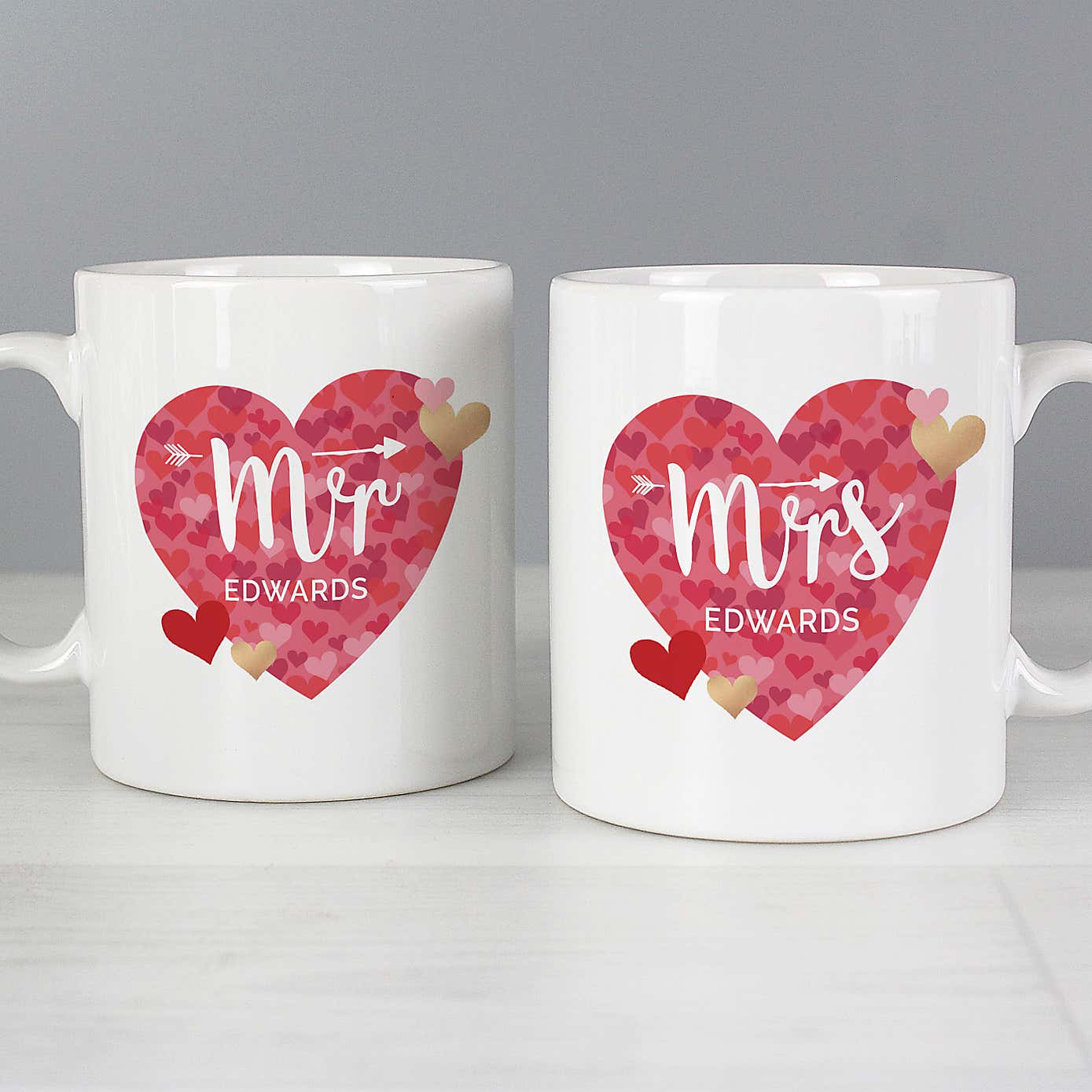 Personalised Mr and Mrs Valentine's Day Confetti Hearts Mug Set