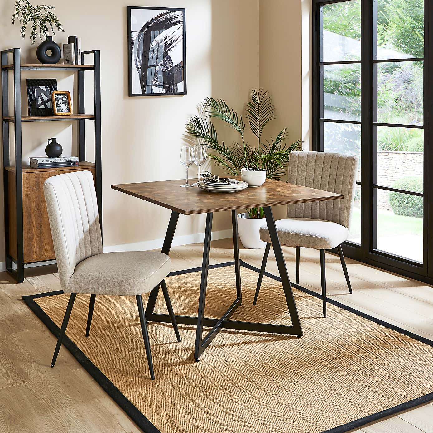 Brayden 4 Seater Square Dining Table, Parquet Effect