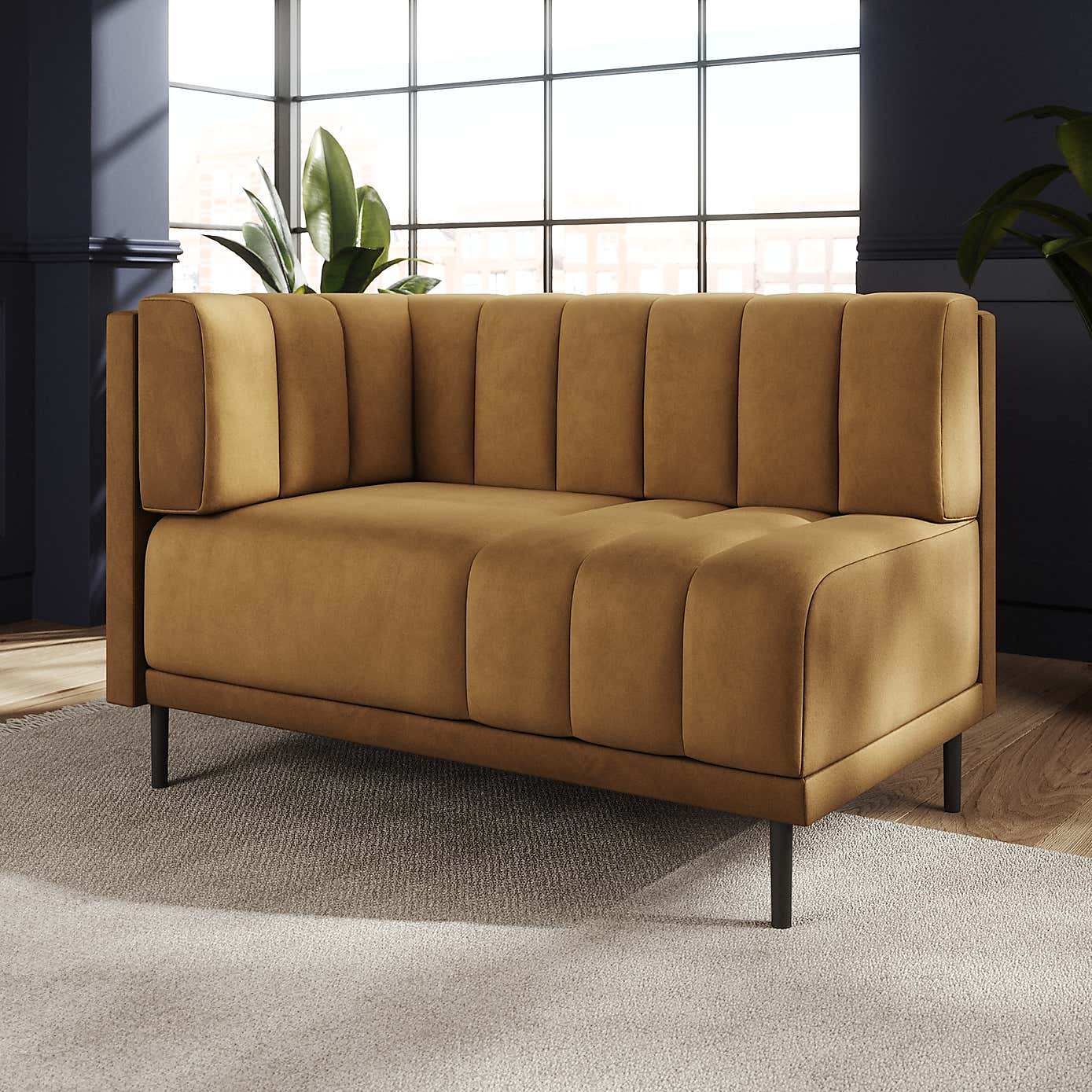 Amali Corner Dining Bench, Matte Plush Velvet